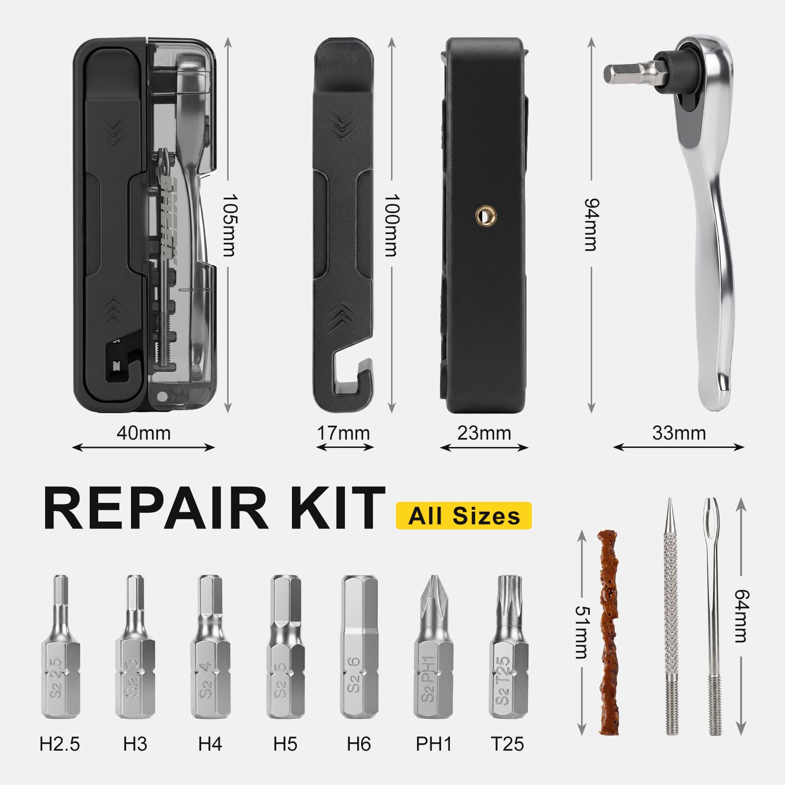 EMERK Bike Repair Tool Kit with Ratchet Wrench, 7 bits & 2 Tire Levers