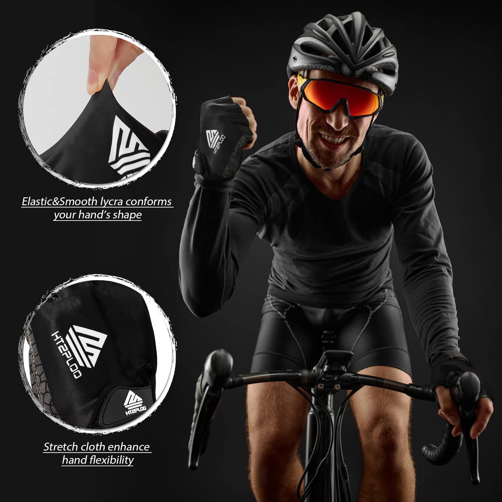 HTZPLOO Bike Gloves for Men Women with Anti-Slip Shock-Absorbing Pad, Light Weight Half-Finger Cycling Gloves