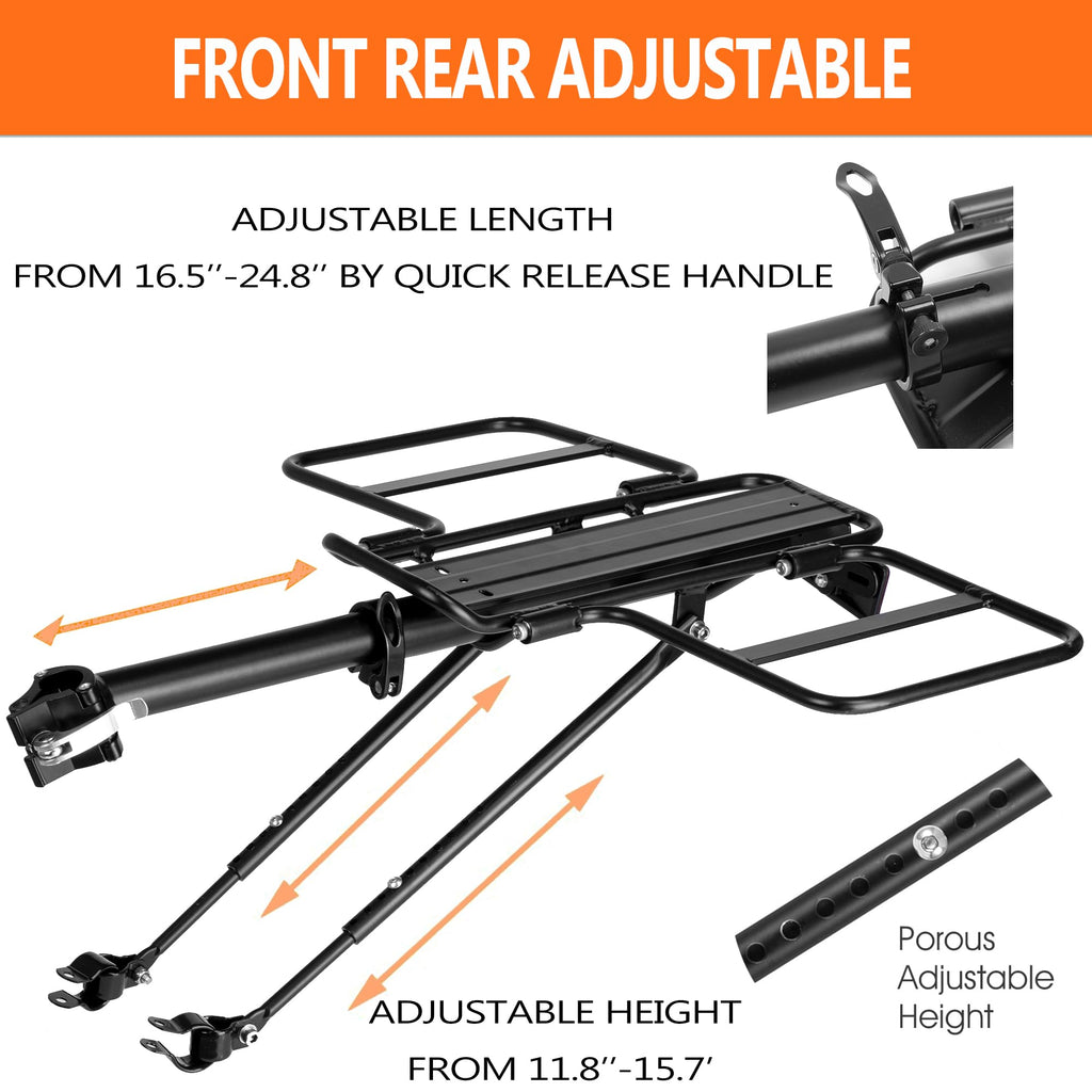YONTUO Foldable Wide Wings Bike Cargo Rack, Quick Release, Universal, Large Capacity, Height Adjustable Fit 24'-29'