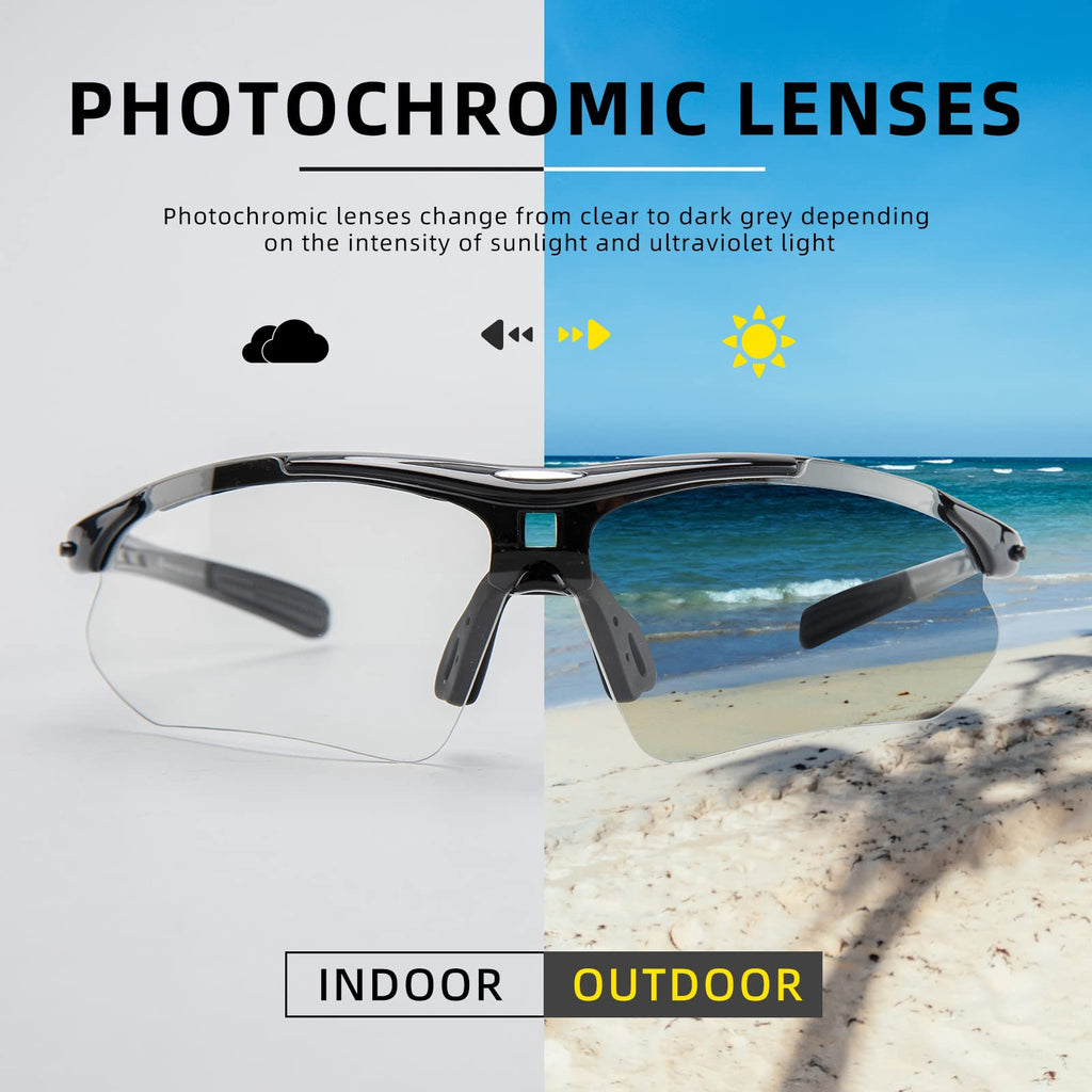 ROCKBROS Photochromic Sports Sunglasses Mens Cycling Pickleball Glasses