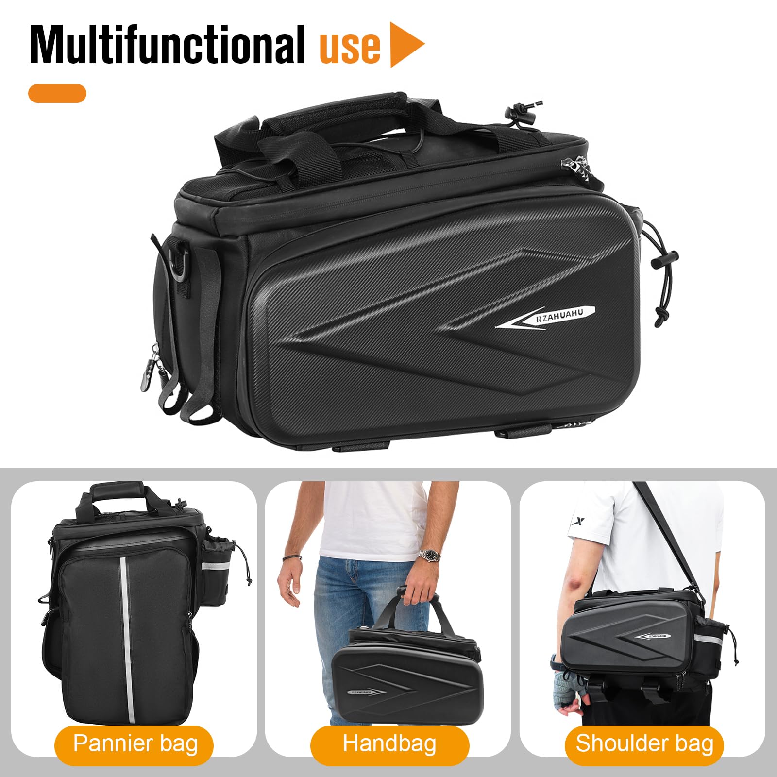 Febabilo Bike Rack Bag, 20L EVA Hard Shell Bike Trunk Rear Rack Bag Bike Panniers Expandable 3 in 1 Waterproof Tin foil Insulation Bike Bag With Rain Cover for Commute Shopping Cycling Trip