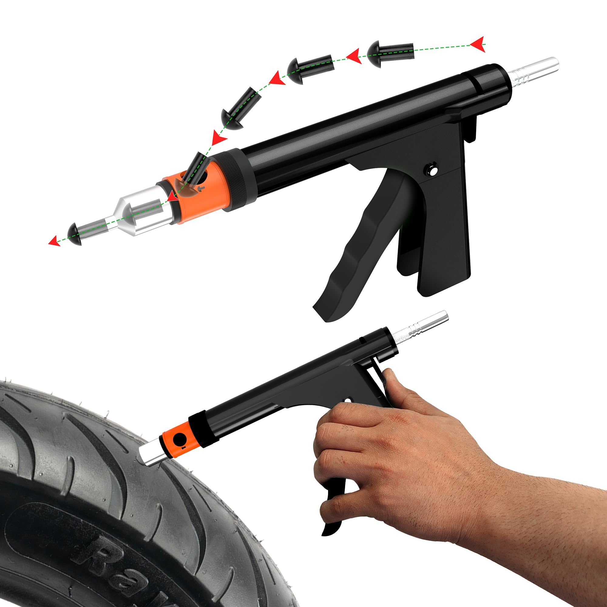 GRAND PITSTOP Tubeless Tire Gun Puncture Repair Kit with Mushroom Plug for Tyre Punctures and Flats on Cars, Motorcycles, ATV, Trucks & Tractors