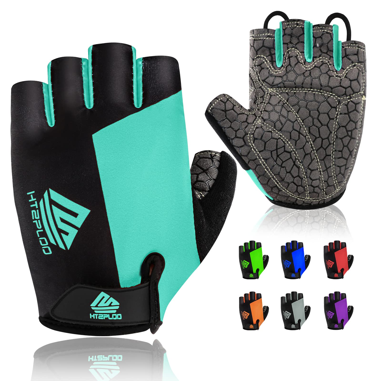 HTZPLOO Bike Gloves for Men Women with Anti-Slip Shock-Absorbing Pad, Light Weight Half-Finger Cycling Gloves