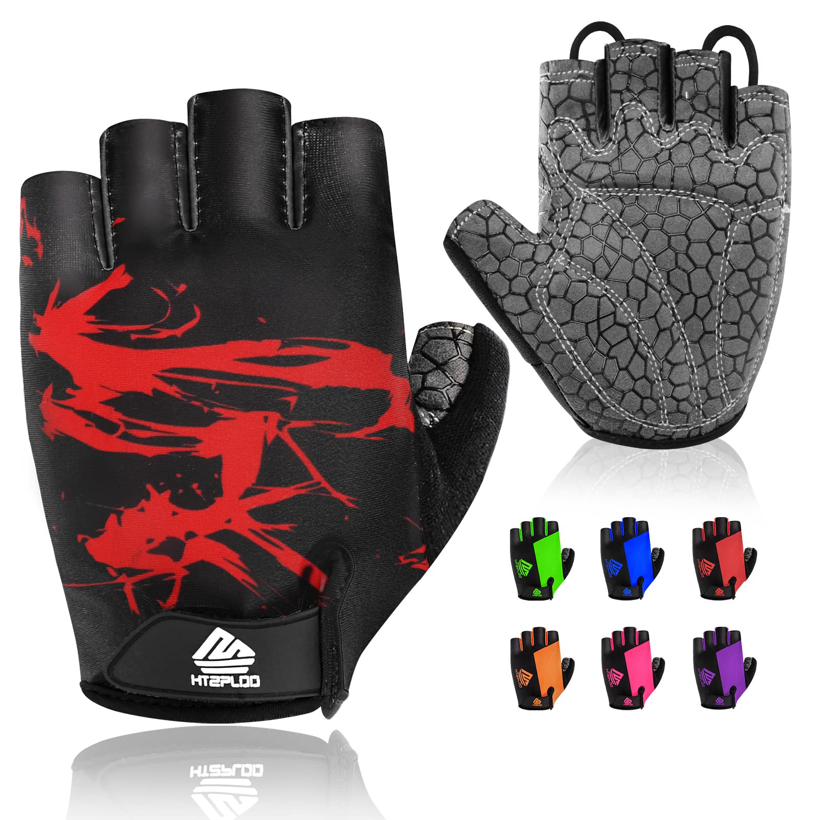 HTZPLOO Bike Gloves for Men Women with Anti-Slip Shock-Absorbing Pad, Light Weight Half-Finger Cycling Gloves