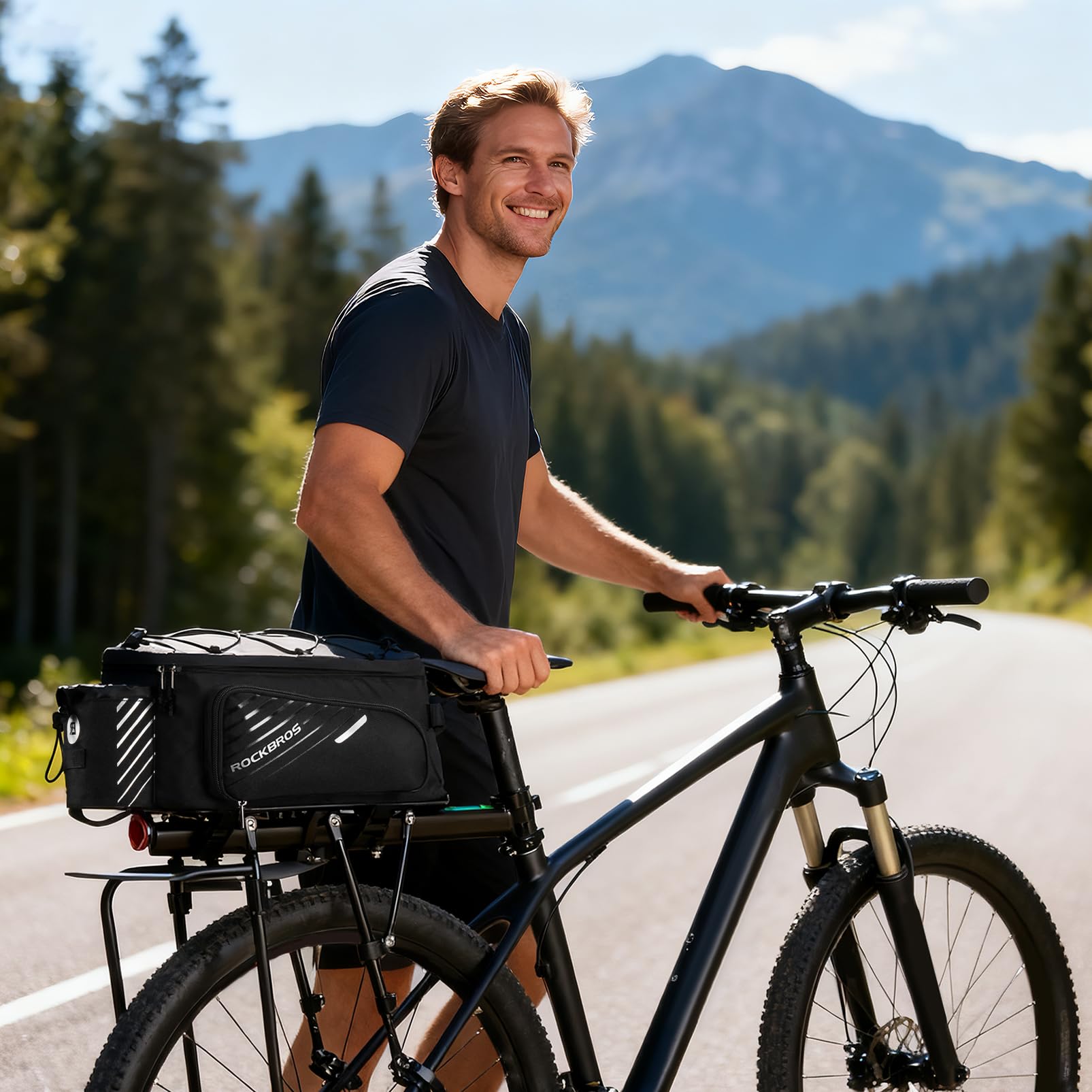ROCKBROS 15L Bike Rear Rack Bag Shoulder Pannier Trunk Bag with Rain Cover