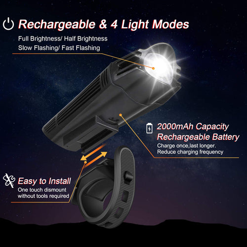 Ascher Ultra Bright USB Rechargeable Bike Light Set, Powerful Bicycle Front Headlight and Back Taillight, 4 Light Modes, Easy to Install for Men Women Kids Road Mountain Cycling