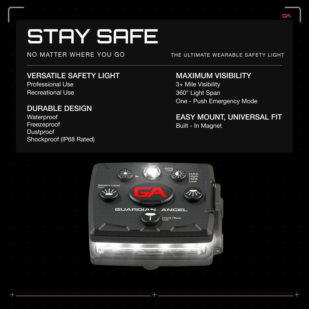 Guardian Angel Micro Series Personal Safety Lights - Rechargeable, Magnetic Wearable Safety Lights for Walking, Cycling, Kayaking, Fishing & More
