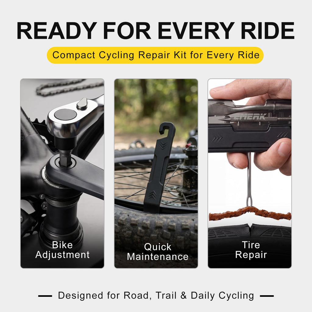EMERK Bike Repair Tool Kit with Ratchet Wrench, 7 bits & 2 Tire Levers