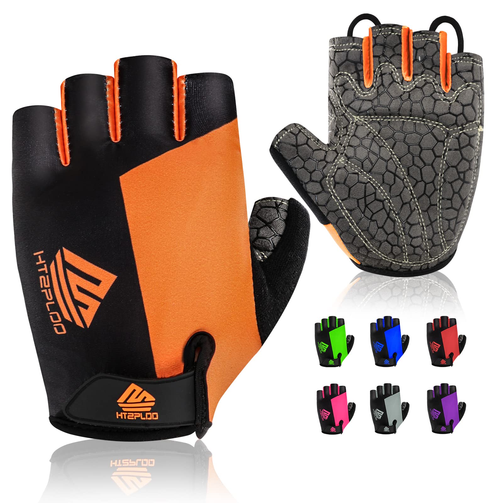 HTZPLOO Bike Gloves for Men Women with Anti-Slip Shock-Absorbing Pad, Light Weight Half-Finger Cycling Gloves