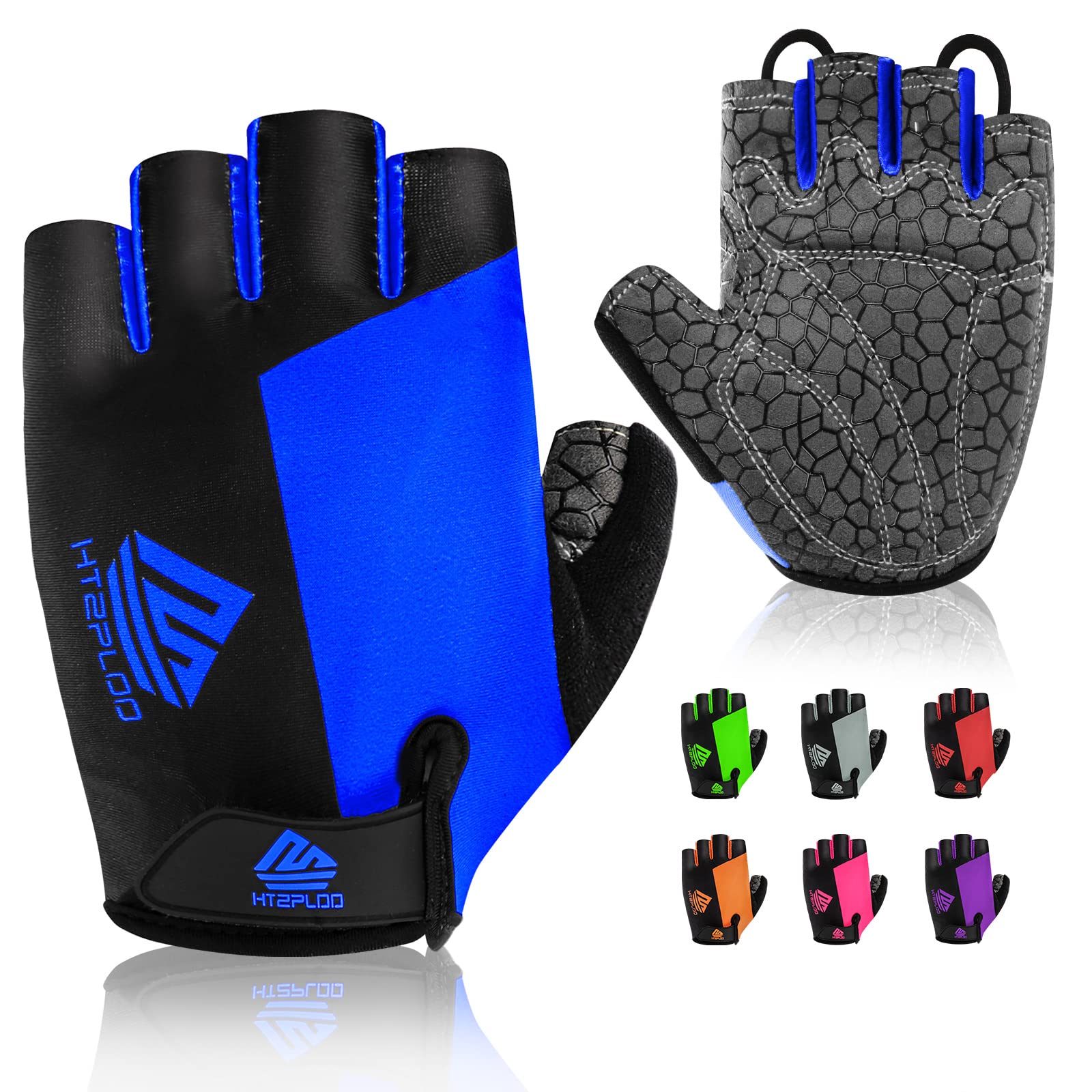 HTZPLOO Bike Gloves for Men Women with Anti-Slip Shock-Absorbing Pad, Light Weight Half-Finger Cycling Gloves