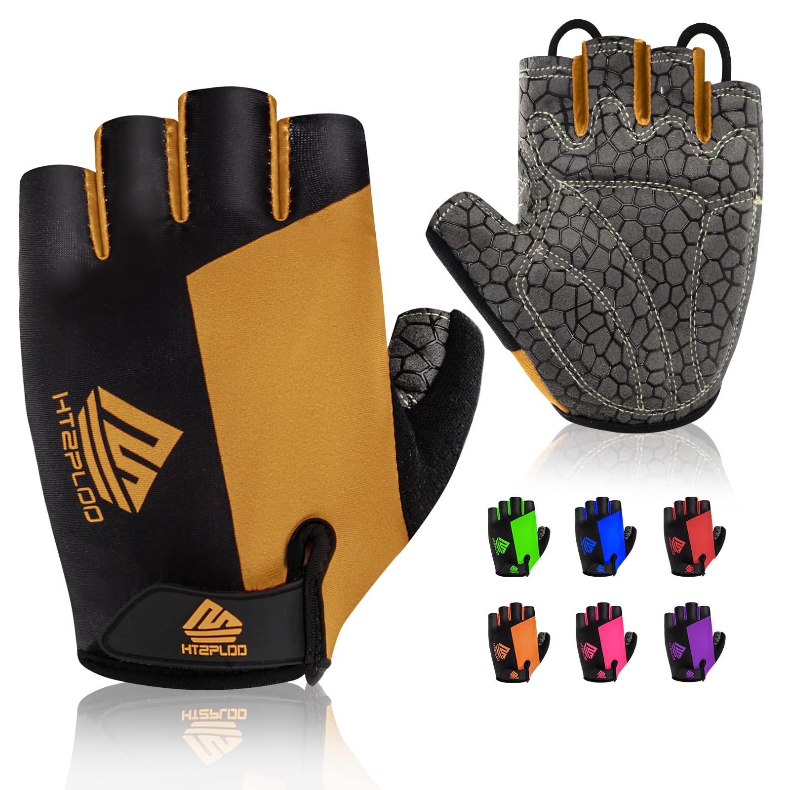 HTZPLOO Bike Gloves for Men Women with Anti-Slip Shock-Absorbing Pad, Light Weight Half-Finger Cycling Gloves