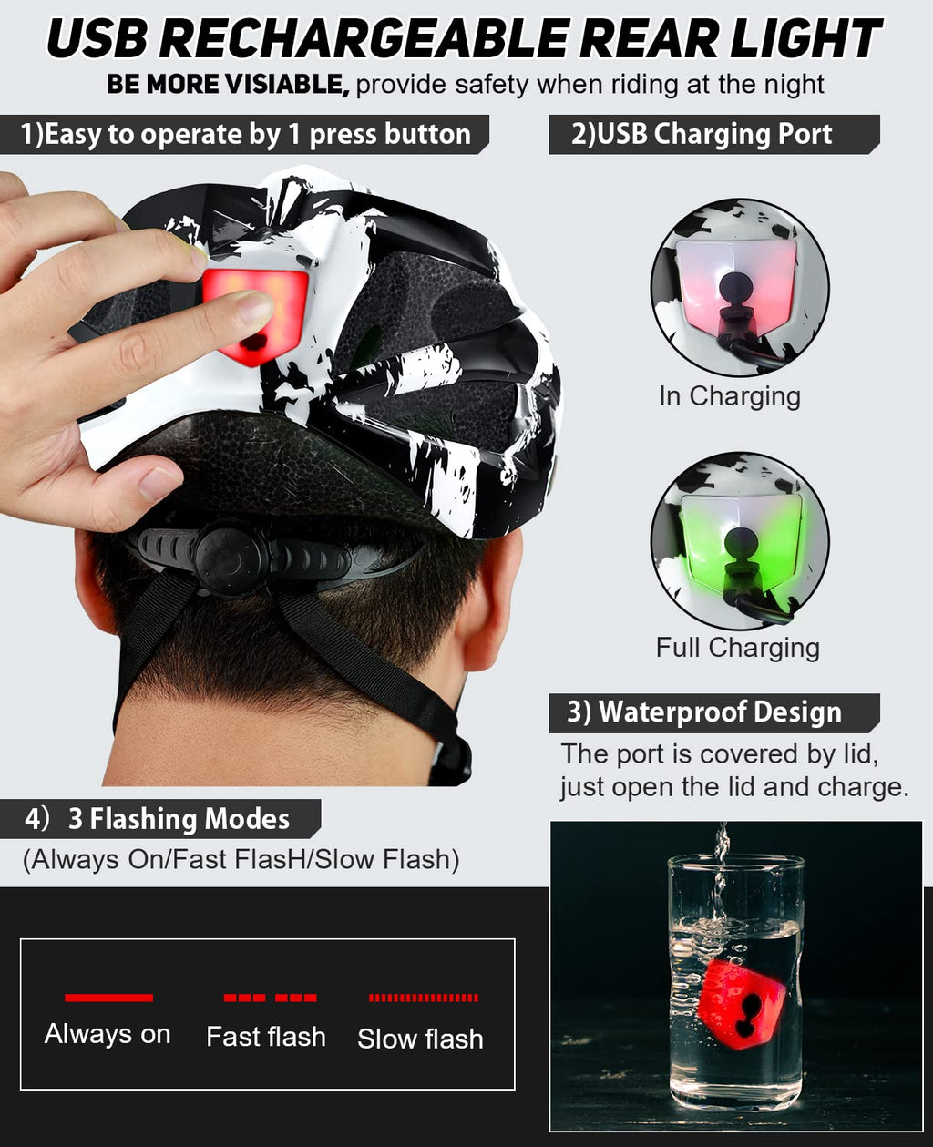 tadpole Bike Helmet with Light & Goggles, Bicycle Helmets Men Women Adult