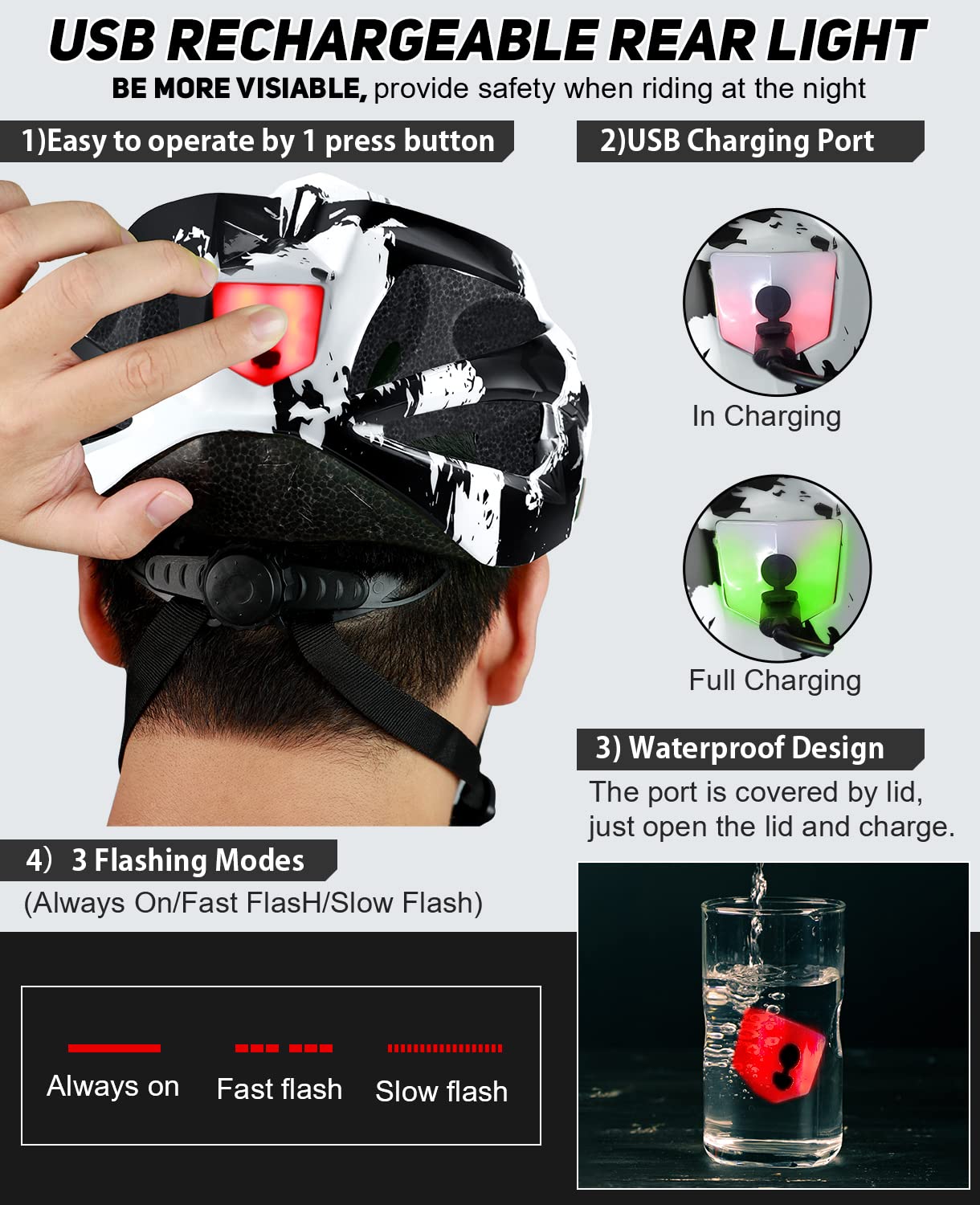tadpole Bike Helmet with Light & Goggles, Bicycle Helmets Men Women Adult