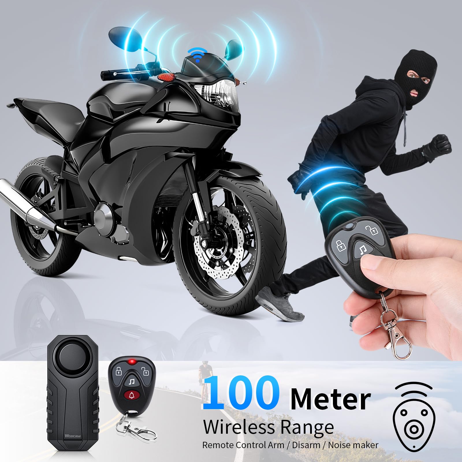 WSDCAM Bike Alarm with Remote 2 Pack, 113dB Wireless Anti-Theft Vibration Motorcycle Bicycle Alarm Vehicle Security Alarm System
