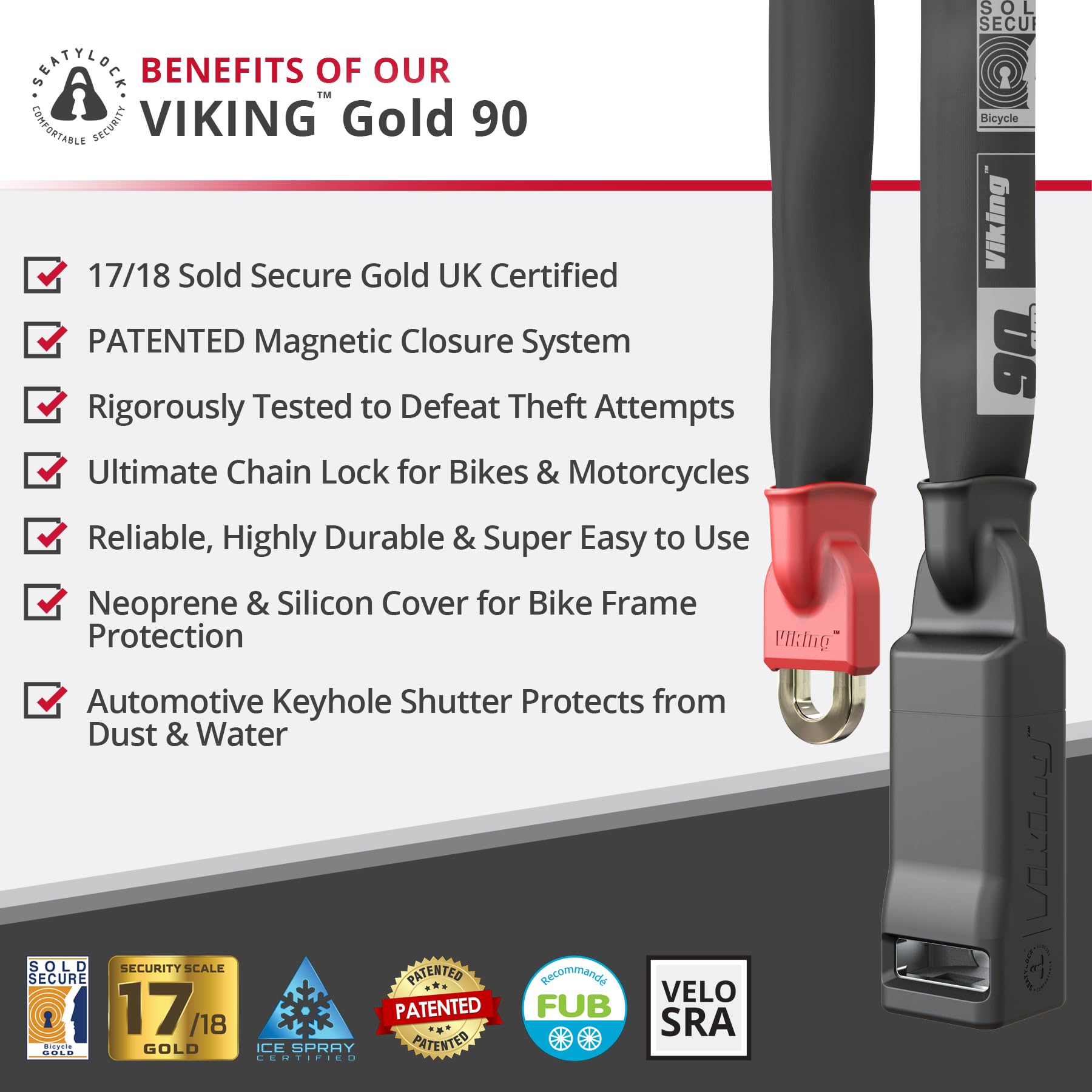 Seatylock Viking Sold Secure Magnetic Patented Robust Bike Chain Lock