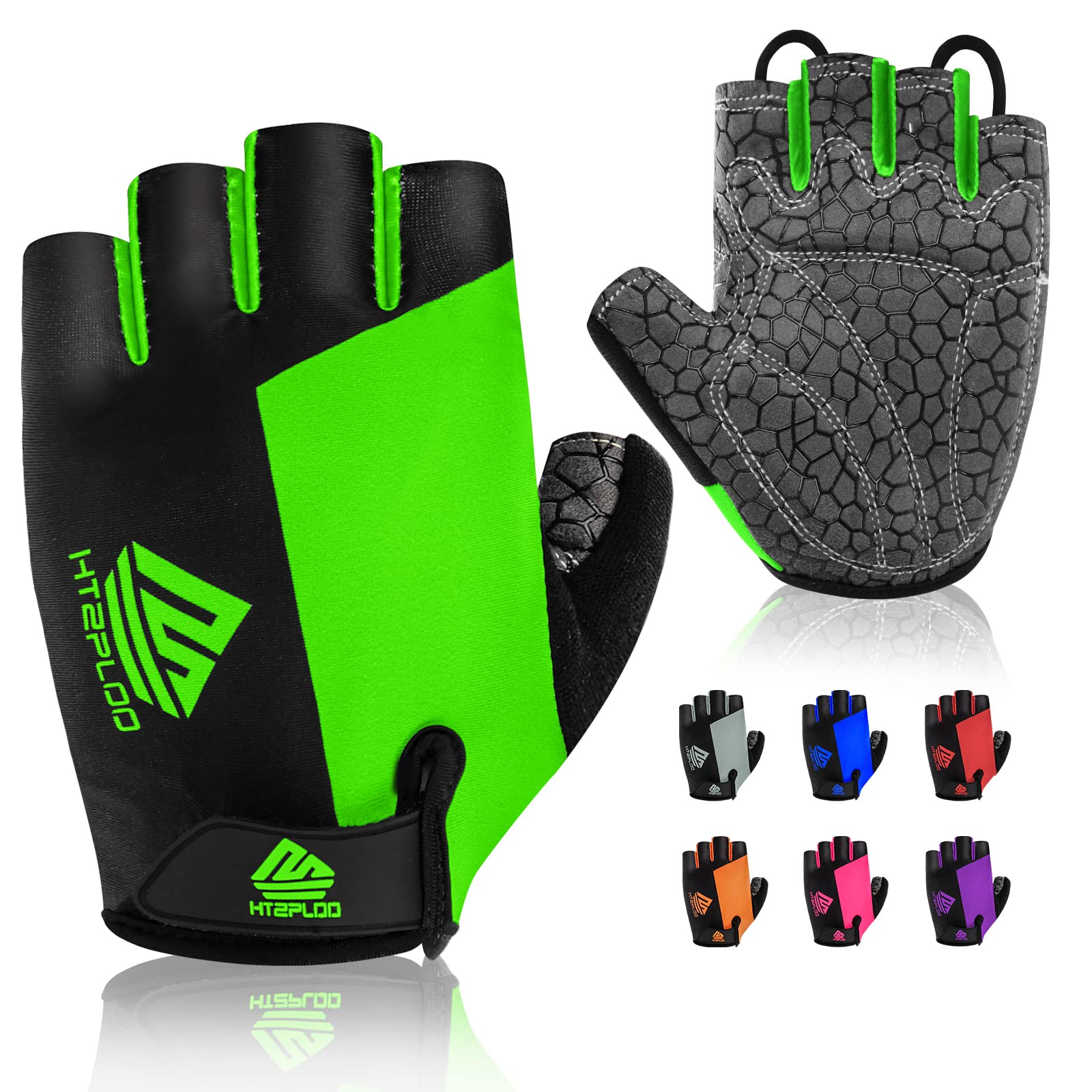 HTZPLOO Bike Gloves for Men Women with Anti-Slip Shock-Absorbing Pad, Light Weight Half-Finger Cycling Gloves