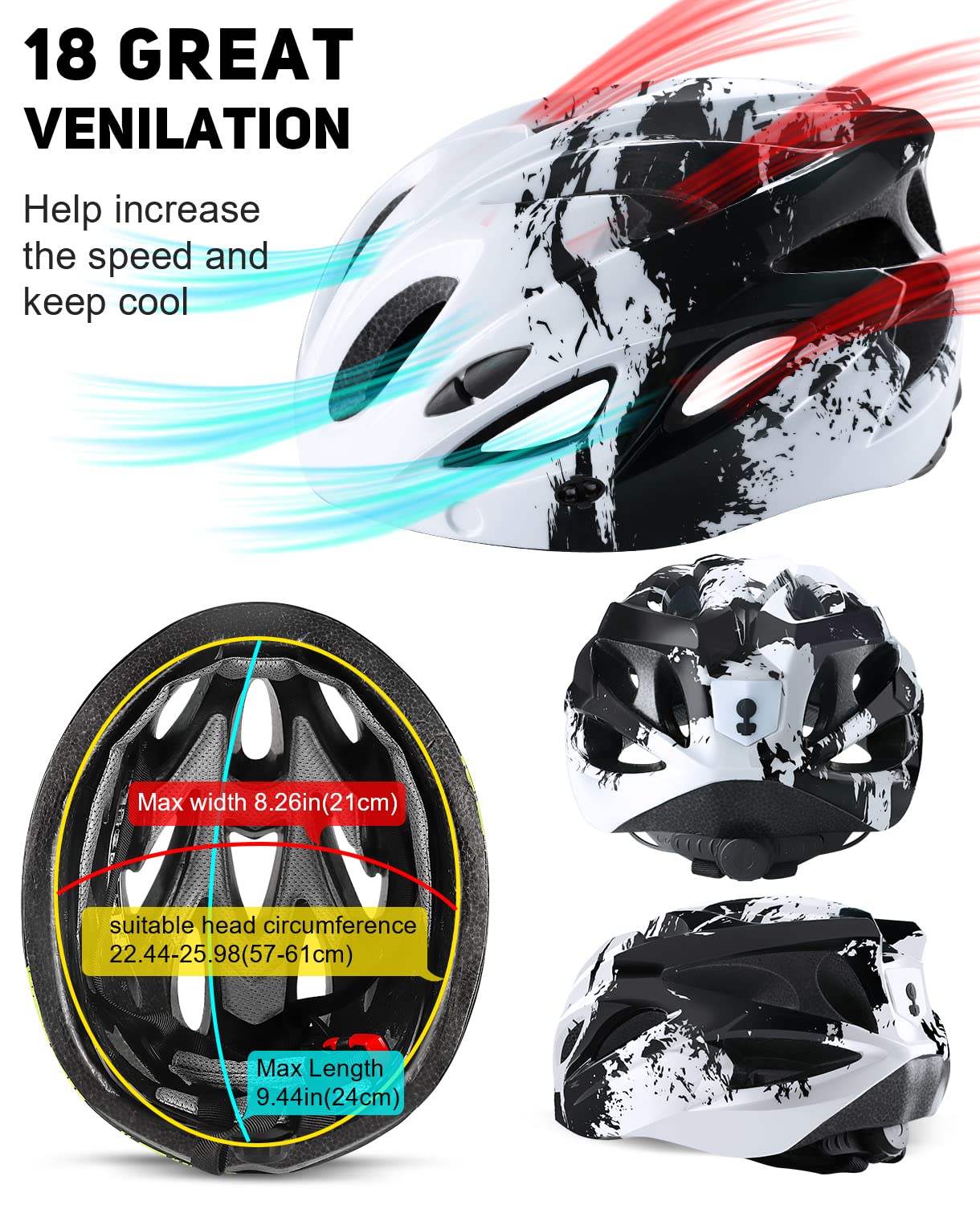 tadpole Bike Helmet with Light & Goggles, Bicycle Helmets Men Women Adult