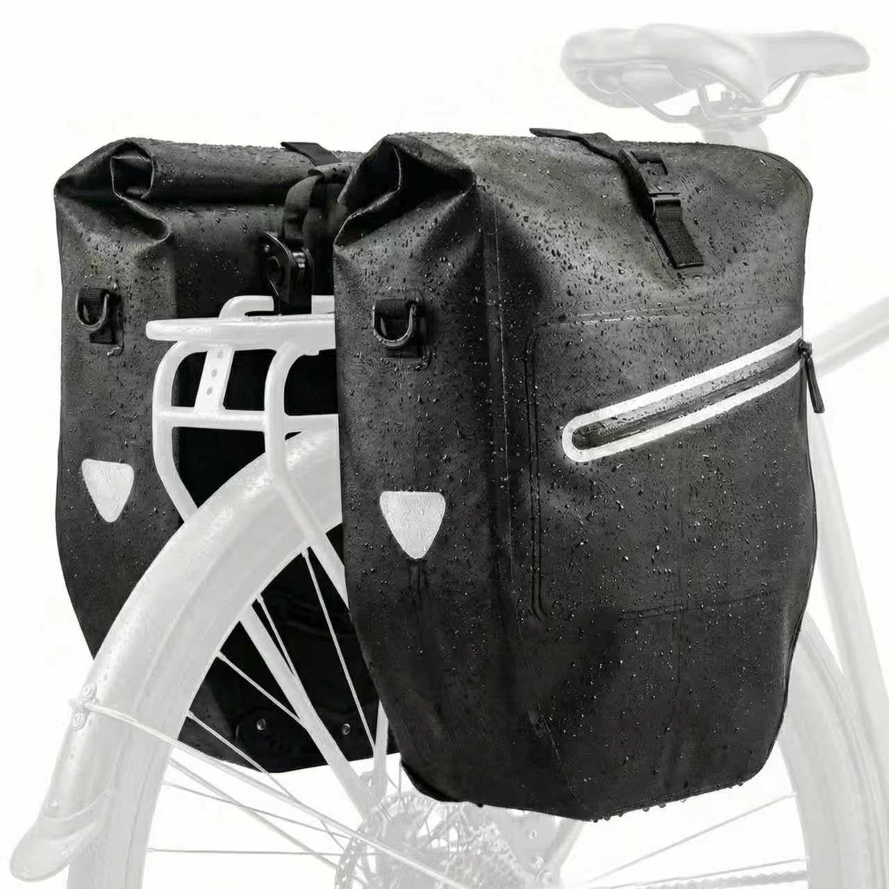 BTLATHA Waterproof Bike Panniers Bag,28L Large Capacity Bicycle Rear Rack Bags with Quick-Release System & Reflective Strips, 500D Heavy Duty Pannier for Commuting Cycling Traveling Touring - 2PC