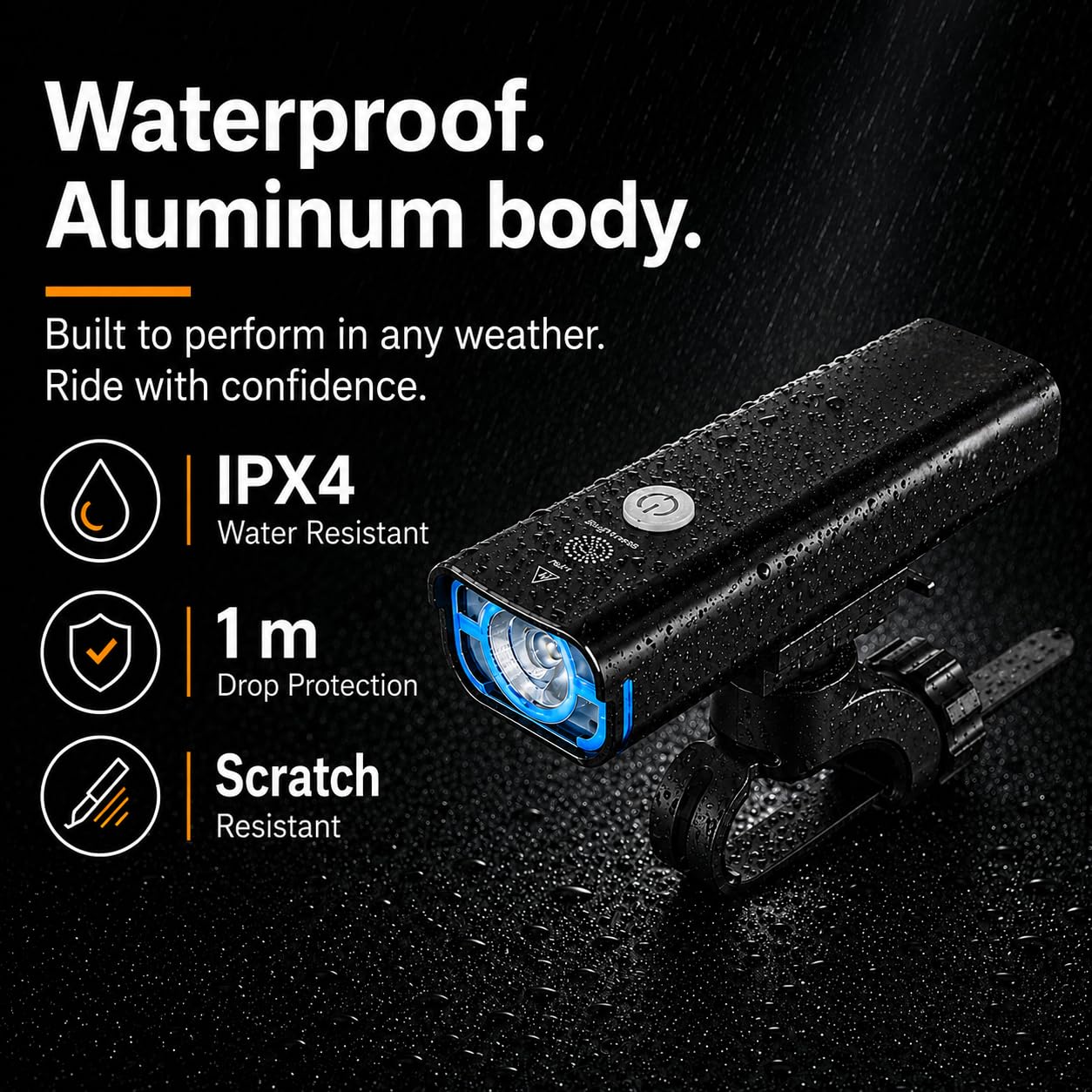 BrightRoad 850 Lumens Front Bike Light, Rechargeable Bike Headlight with 5 Modes, MTB Bicycle Light for Night Riding, 85° Wide Beam, 650ft Visibility, IPX4 Waterproof, Upgraded Handlebar Mount