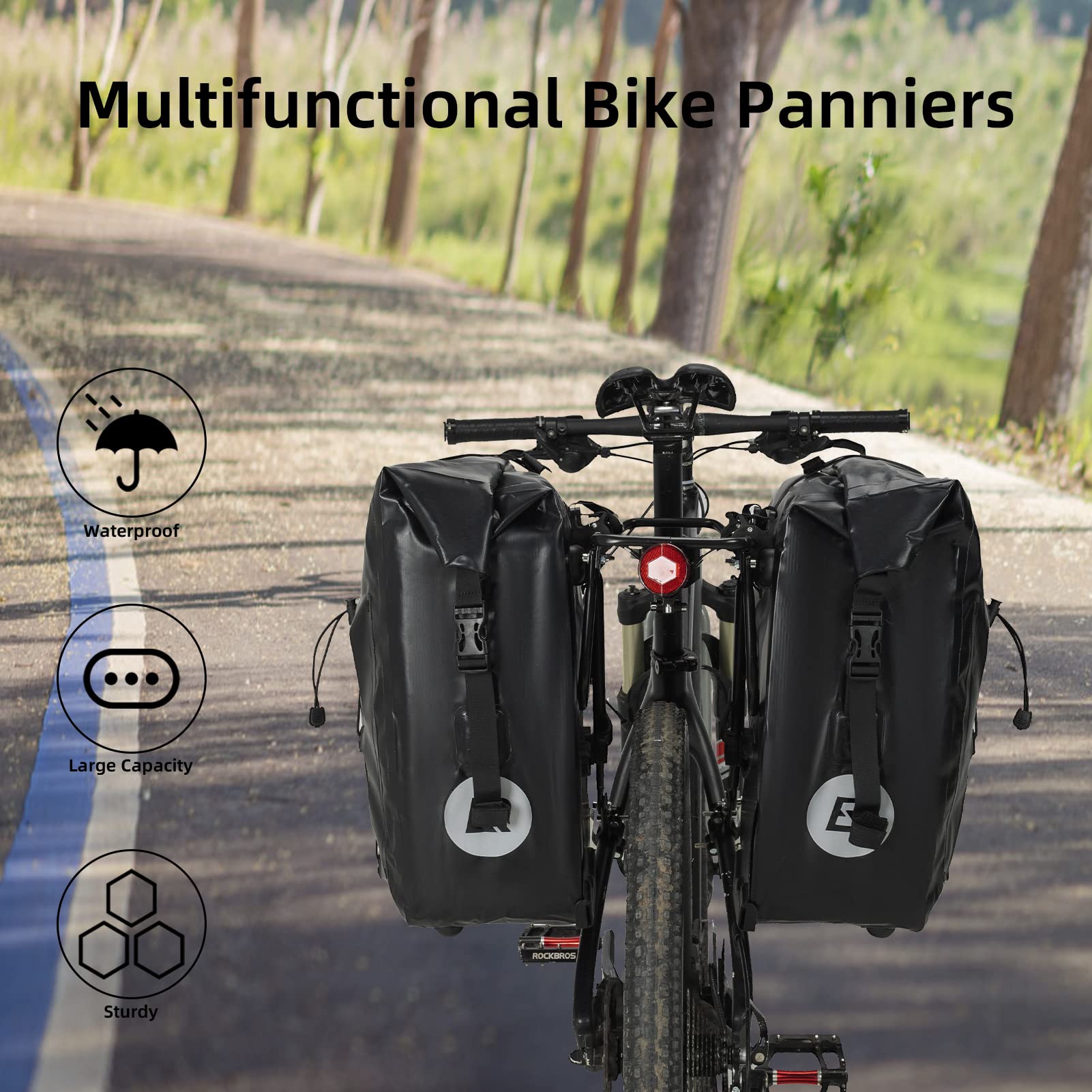 ROCKBROS Bike Panniers Waterproof Max 30L Capacity Cycling Traveling 1 Pack
