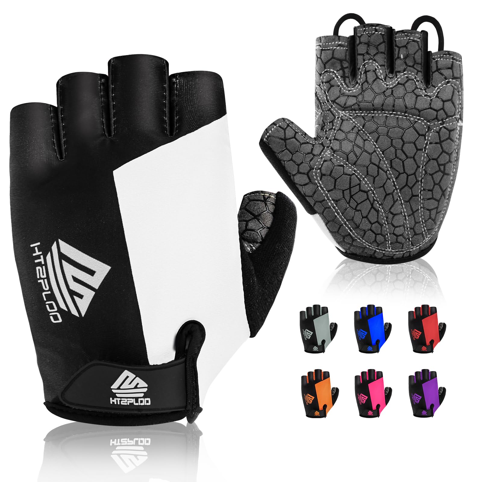 HTZPLOO Bike Gloves for Men Women with Anti-Slip Shock-Absorbing Pad, Light Weight Half-Finger Cycling Gloves