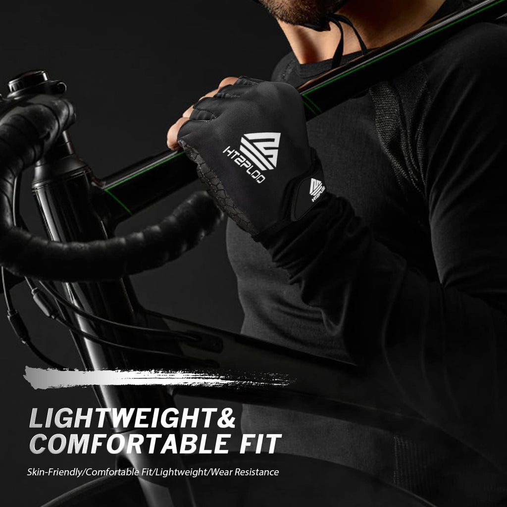 HTZPLOO Bike Gloves for Men Women with Anti-Slip Shock-Absorbing Pad, Light Weight Half-Finger Cycling Gloves