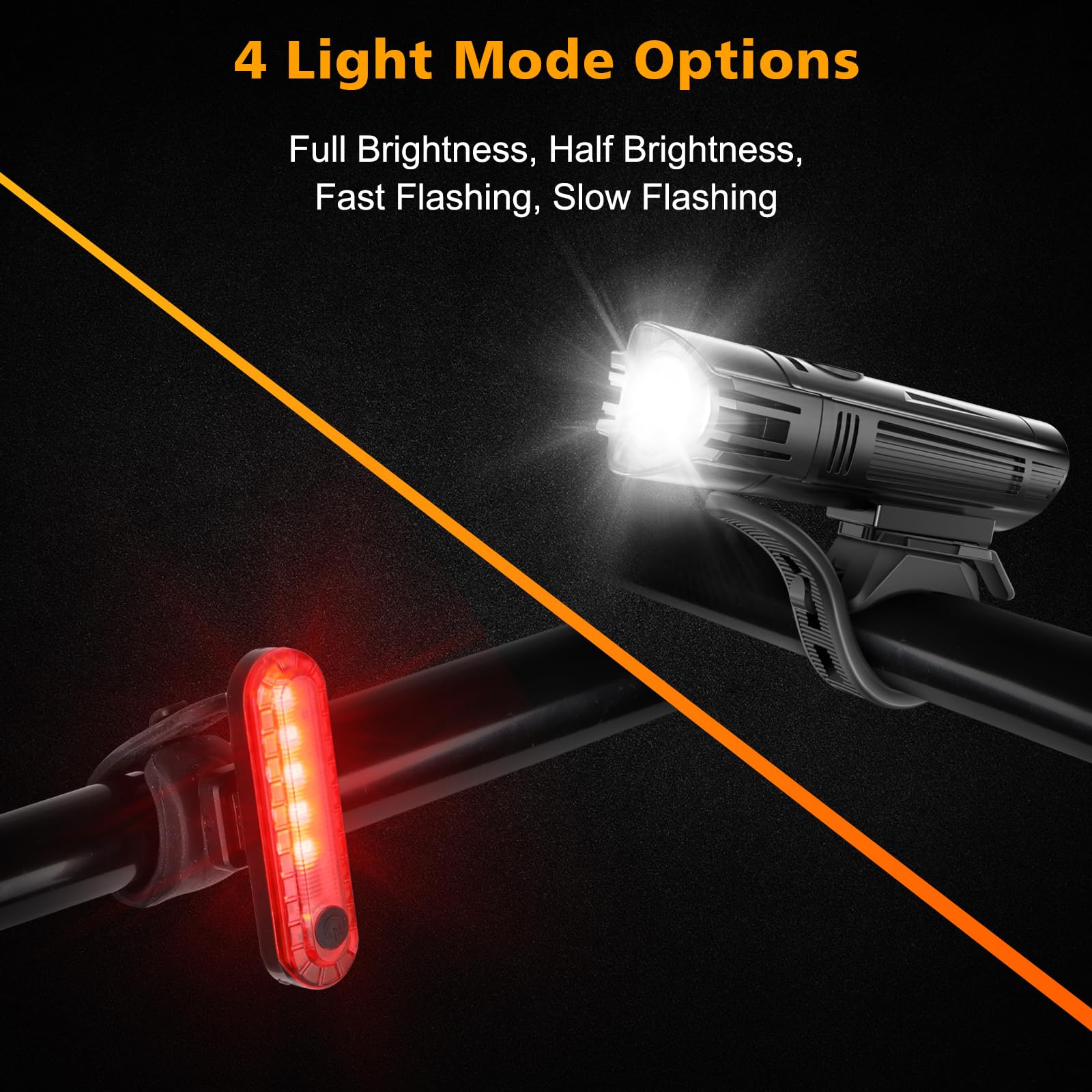 Ascher Ultra Bright USB Rechargeable Bike Light Set, Powerful Bicycle Front Headlight and Back Taillight, 4 Light Modes, Easy to Install for Men Women Kids Road Mountain Cycling