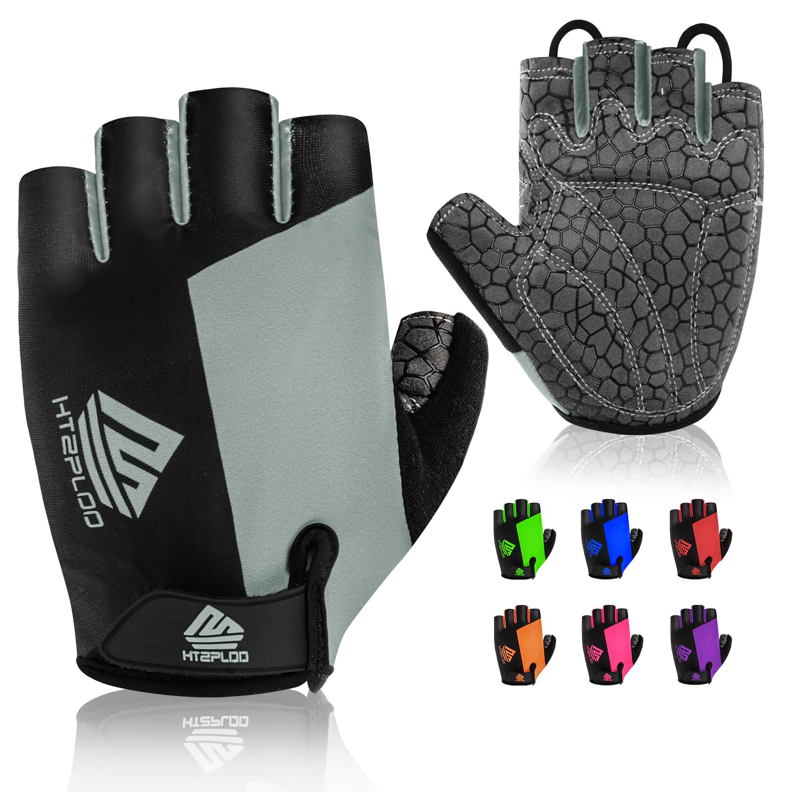 HTZPLOO Bike Gloves for Men Women with Anti-Slip Shock-Absorbing Pad, Light Weight Half-Finger Cycling Gloves