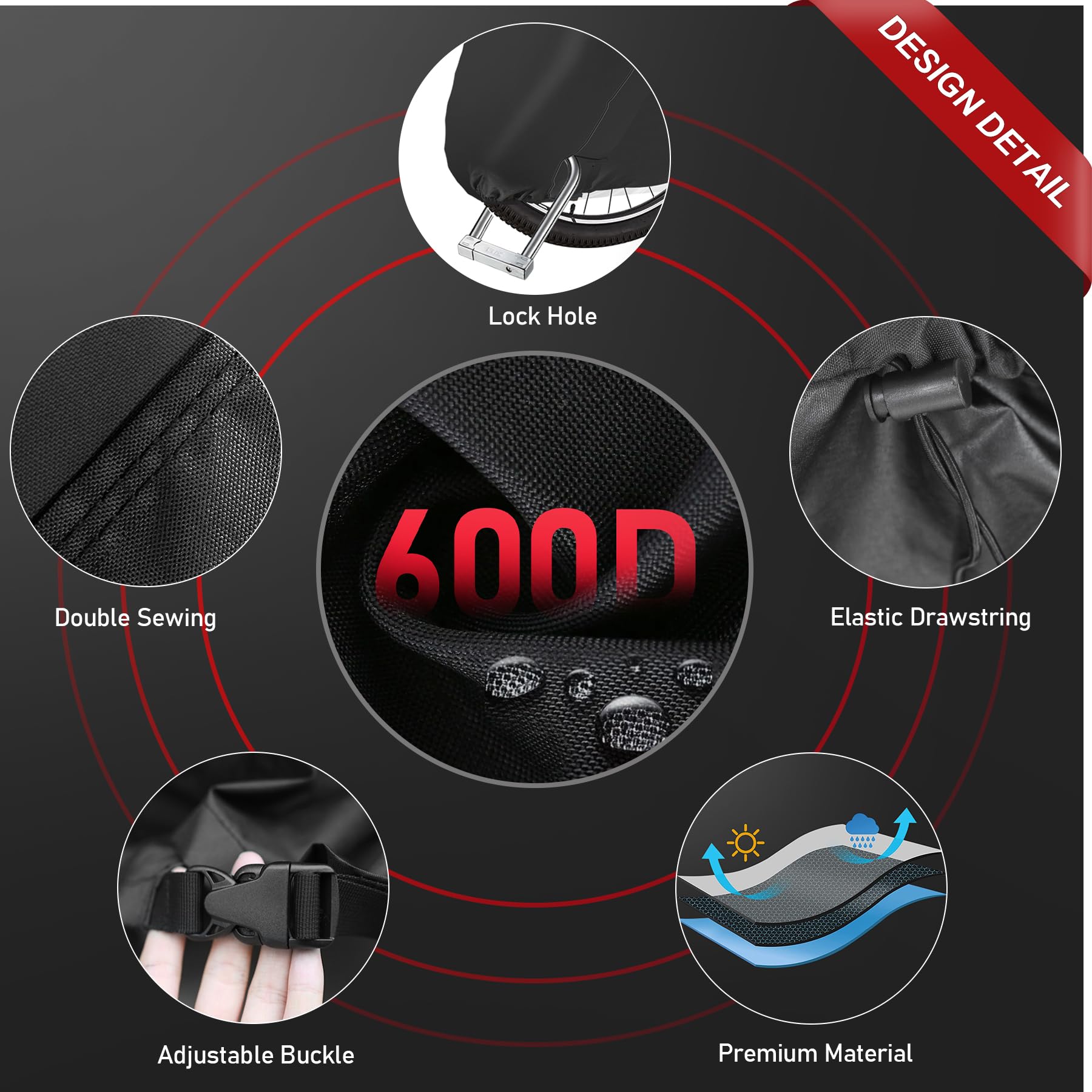 Zettum Bike Cover - 600D Bike Cover Outdoor Storage Waterproof & Heavy Duty, Premium Bicycle Covers for eBike, Mountain Bike, Road Bike, Hybrid Bike, Beach Cruiser Bike, Scooter, and More