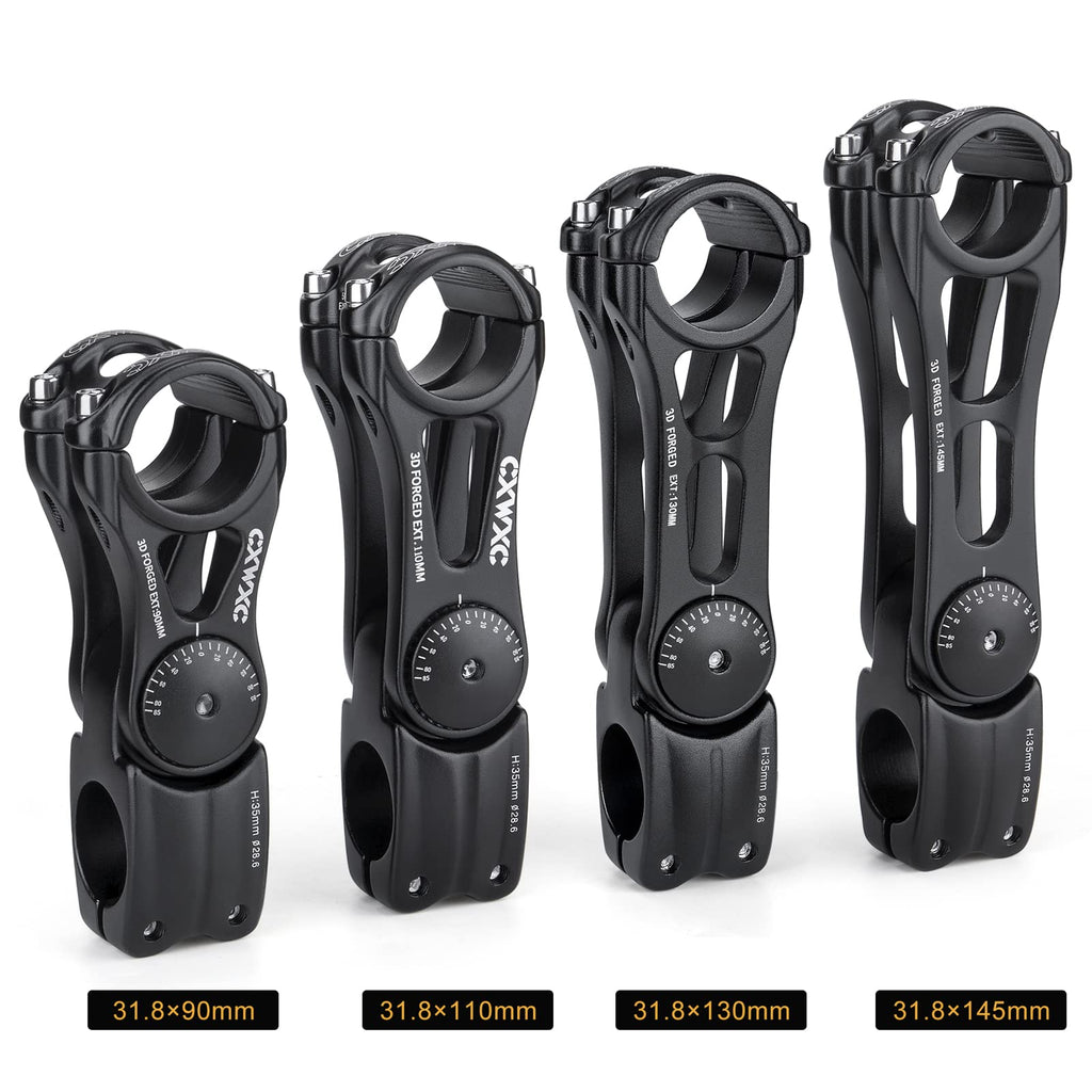 CXWXC Adjustable MTB Stem 31.8mm 70 Degree - 90/110/145mm Bike Stem Riser for Handlebar - Aluminum Alloy Mountain Bike Handlebar Riser Extender for MTB Road City Bike Bicycle