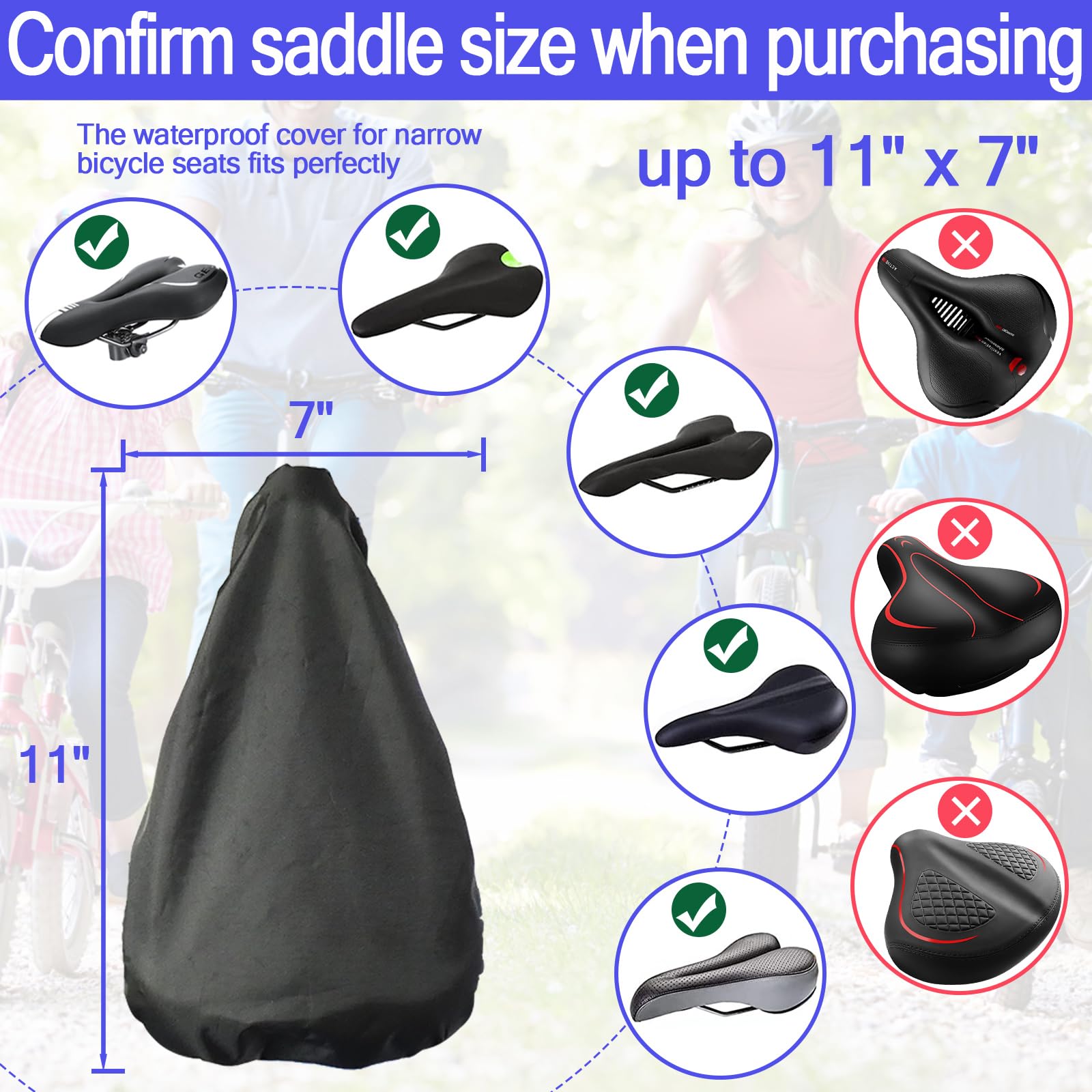 JIAJUNFS Waterproof Bicycle Seat Covers Dustproof Rainproof UV-Resistant and Windproof Easy to Install and Clean Reusable Suitable for Men’s and Women’s Mountain Bike and Narrow Seats(2pcs)