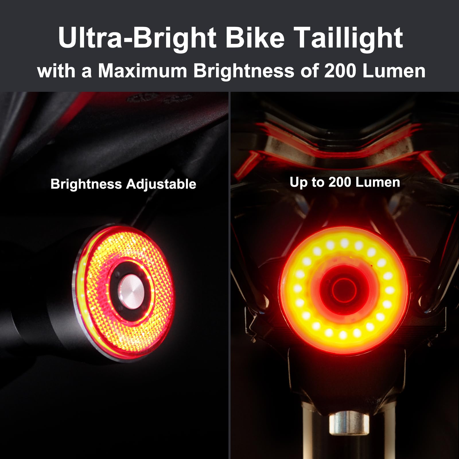 G Keni Smart Brake Sensing Rear Bike Lights, Auto Light Sensing Bike Tail Light, IPX6 Waterproof, Ultra Bright LED Taillights, Rechargeable Safety Road Back Bicycle Lights for Night Riding
