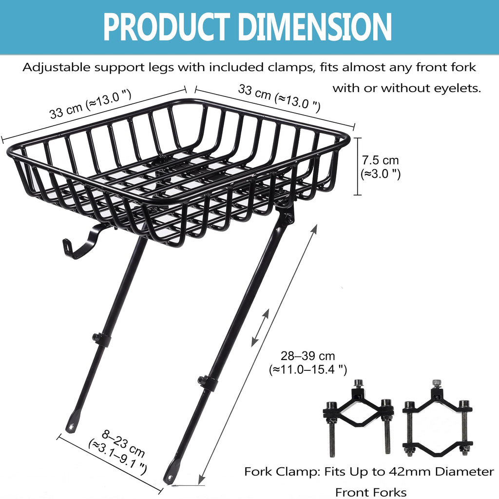 Bike Front Rack - Front Bicycle Cargo Rack with Support Struts & Adjustable Straps - Aluminium Front Cargo Pizza Rack, Stable & No Rattle, Universal Fit for Mountain, Gravel & Touring Bikes