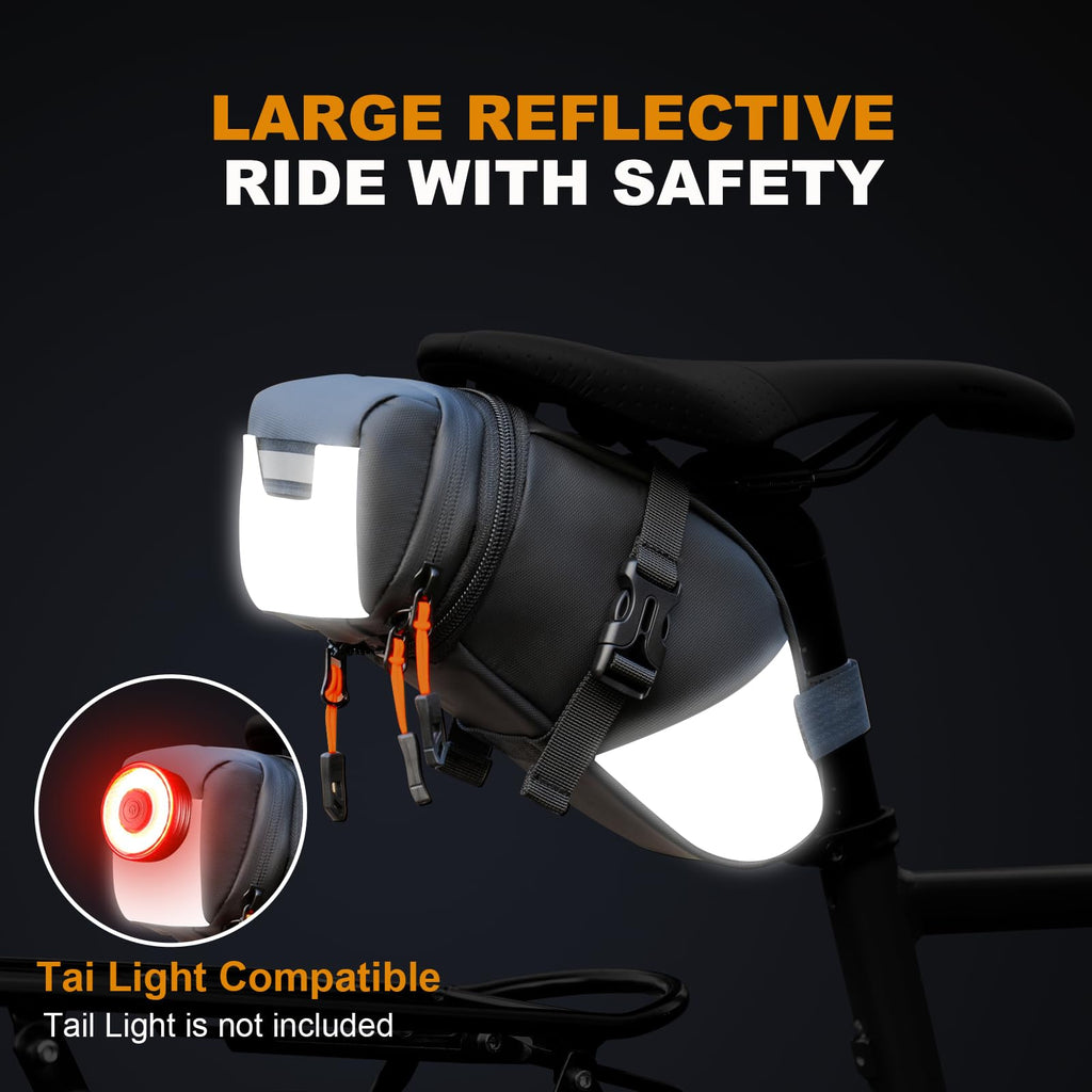 NDakter Bike Saddle Bag Waterproof Bike Seat Bag Expandable to 2L Reflective Bicycle Under Seat Storage Pouch