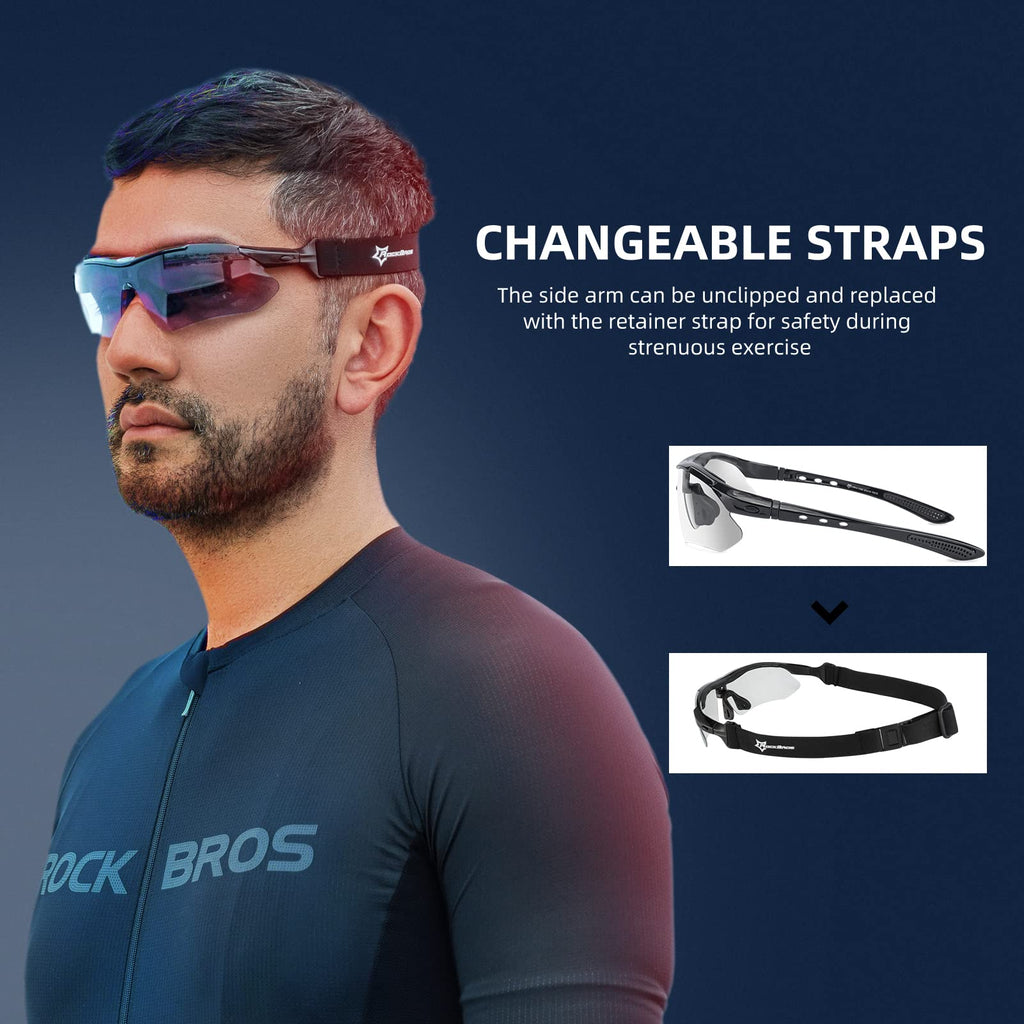 ROCKBROS Photochromic Sports Sunglasses Mens Cycling Pickleball Glasses