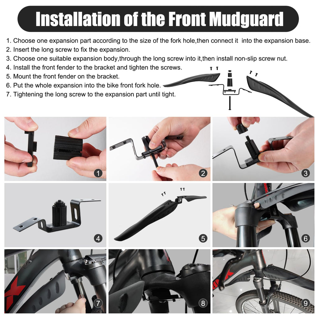 Cooryda Bike Mudguard Set, Adjustable Bicycle Mudguards - Front and Rear Mud Flaps for MTB, Road Bike - Fits 24/26/27.5 inch Wheels