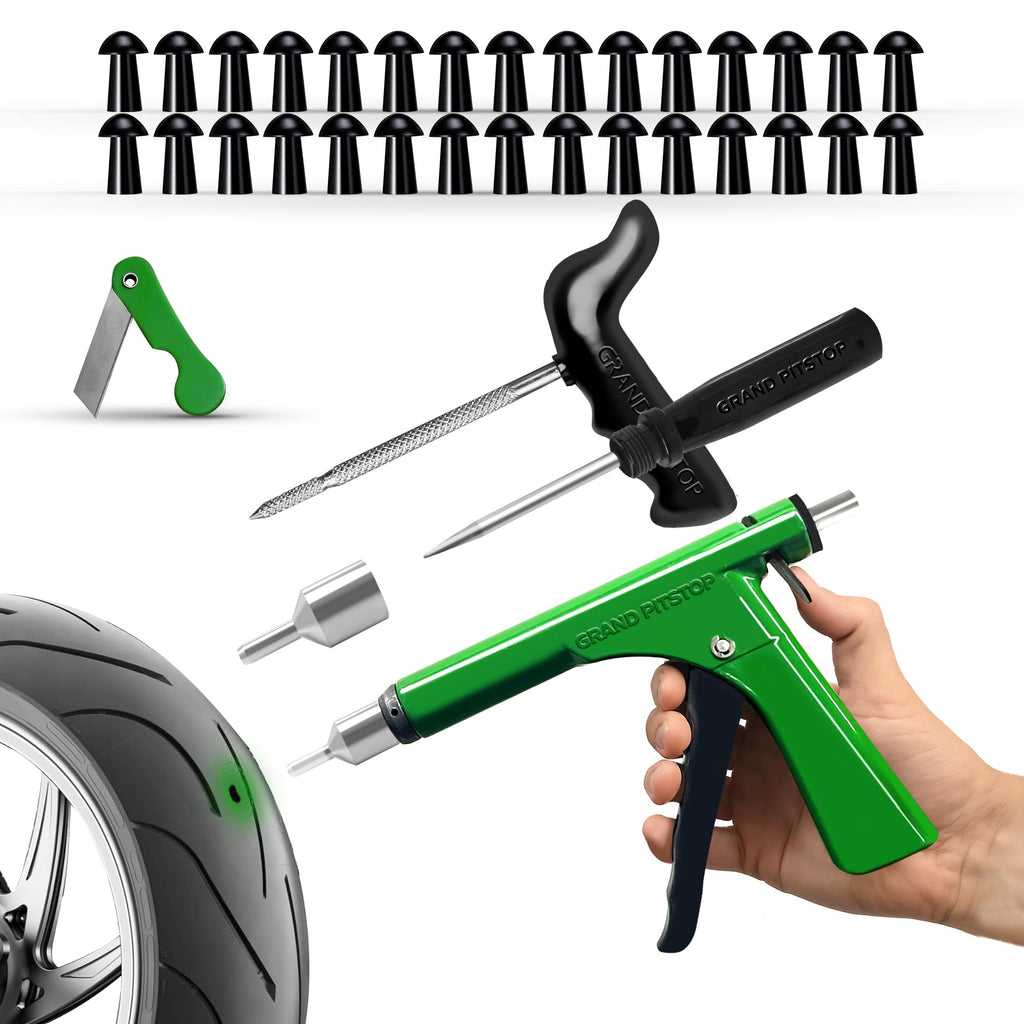 GRAND PITSTOP Tubeless Tire Gun Puncture Repair Kit with Mushroom Plug for Tyre Punctures and Flats on Cars, Motorcycles, ATV, Trucks & Tractors