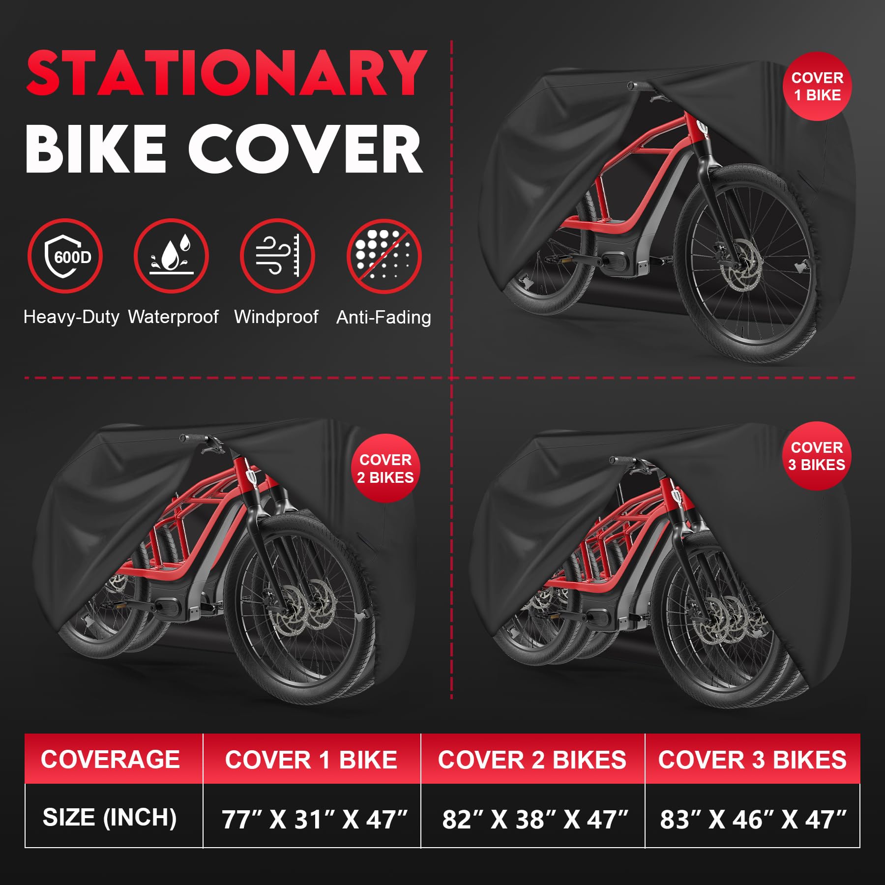 Zettum Bike Cover - 600D Bike Cover Outdoor Storage Waterproof & Heavy Duty, Premium Bicycle Covers for eBike, Mountain Bike, Road Bike, Hybrid Bike, Beach Cruiser Bike, Scooter, and More