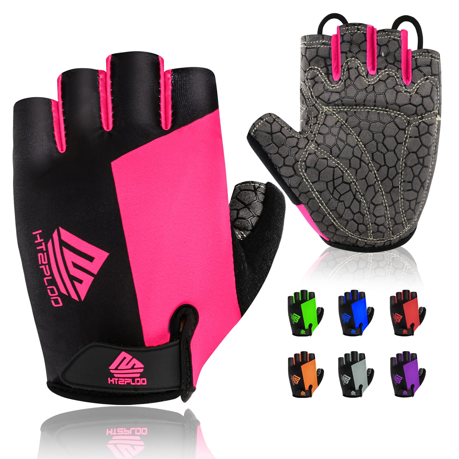HTZPLOO Bike Gloves for Men Women with Anti-Slip Shock-Absorbing Pad, Light Weight Half-Finger Cycling Gloves