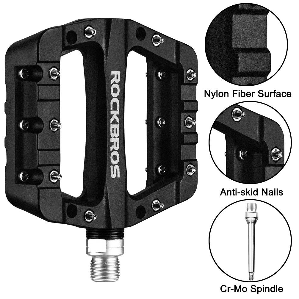 ROCKBROS Nylon Fiber Bike Pedals Lightweight Platform MTB BMX 9/16"