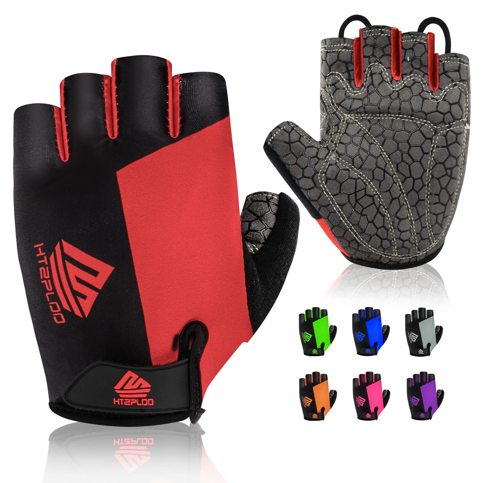 HTZPLOO Bike Gloves for Men Women with Anti-Slip Shock-Absorbing Pad, Light Weight Half-Finger Cycling Gloves