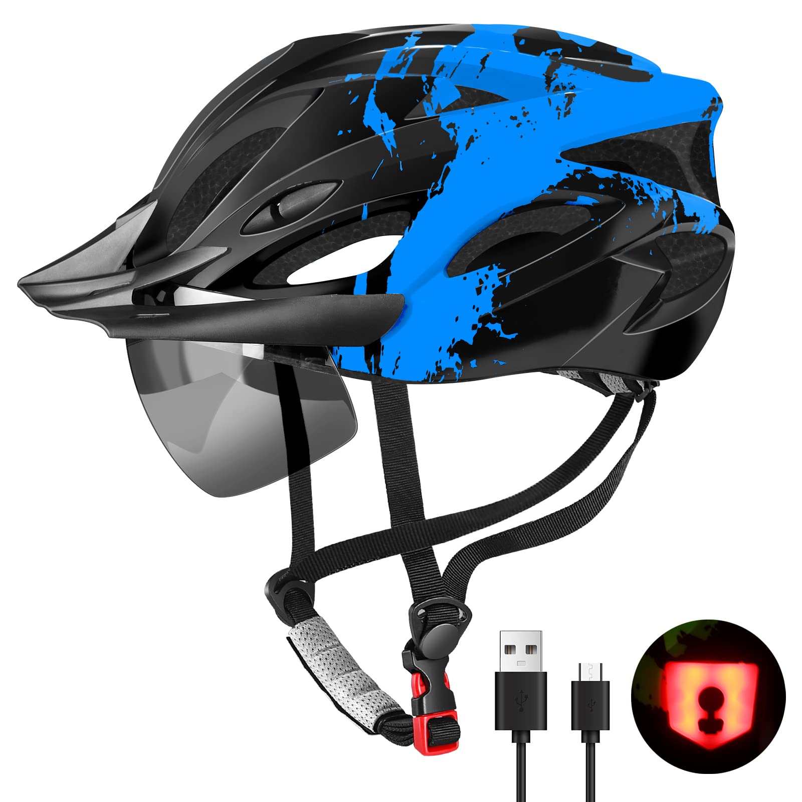 tadpole Bike Helmet with Light & Goggles, Bicycle Helmets Men Women Adult