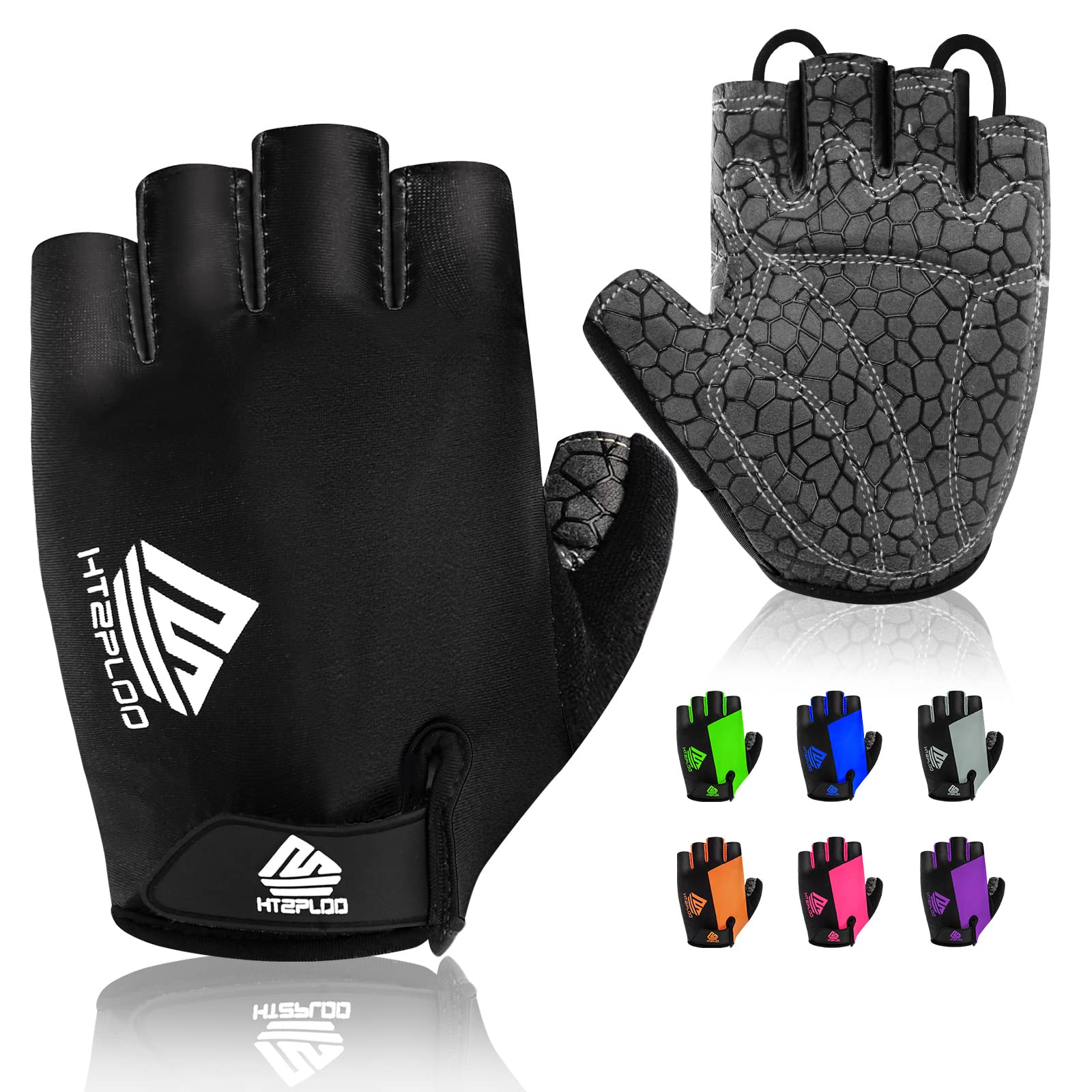 HTZPLOO Bike Gloves for Men Women with Anti-Slip Shock-Absorbing Pad, Light Weight Half-Finger Cycling Gloves