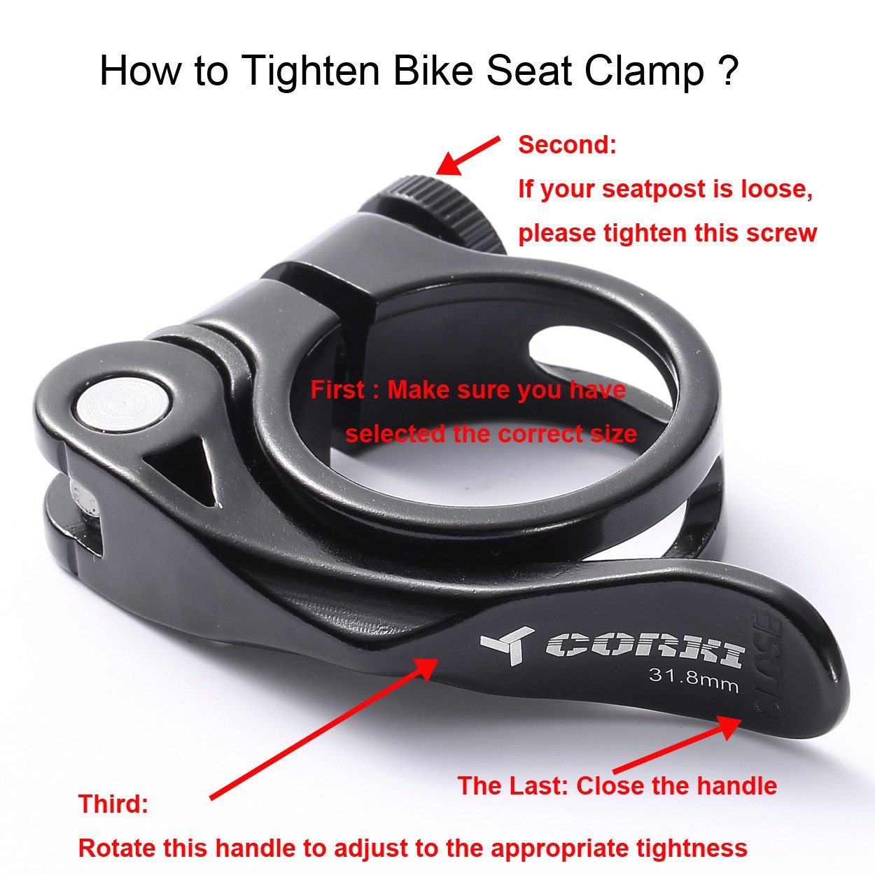 Corki Quick Release Bicycle Seatpost Clamp Sandblasting Anodised Aluminum Alloy 28.6MM/31.8MM/34.9MM Black/Red/Blue KC89