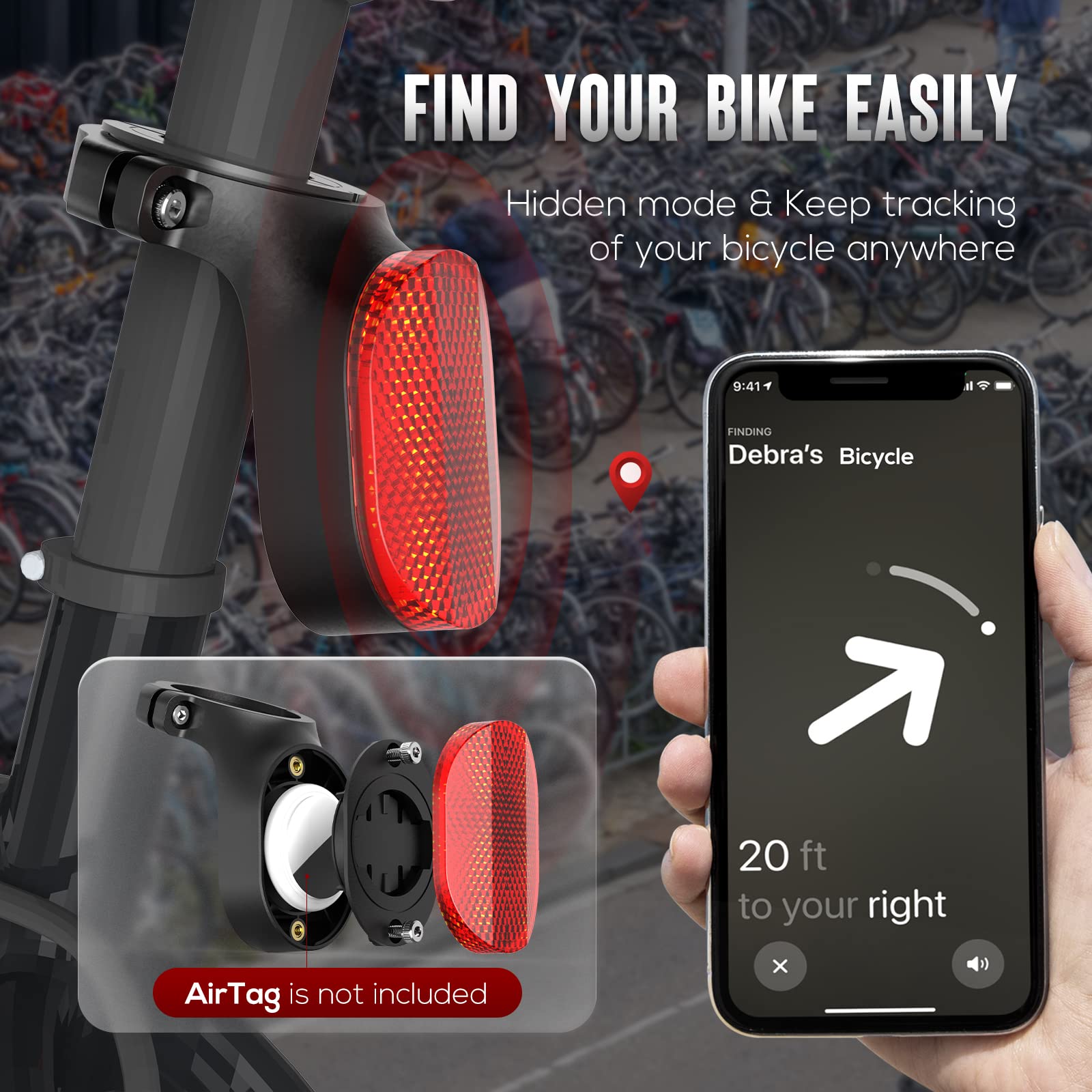 Airtag Bike Mount, Hidden Bicycle Seatpost Mount Compatible with Apple Airtags & Garmin Varia, Anti-Theft Air tag GPS Tracker Bike Reflector Holder for Mountain Bikes, Electric Bicycle