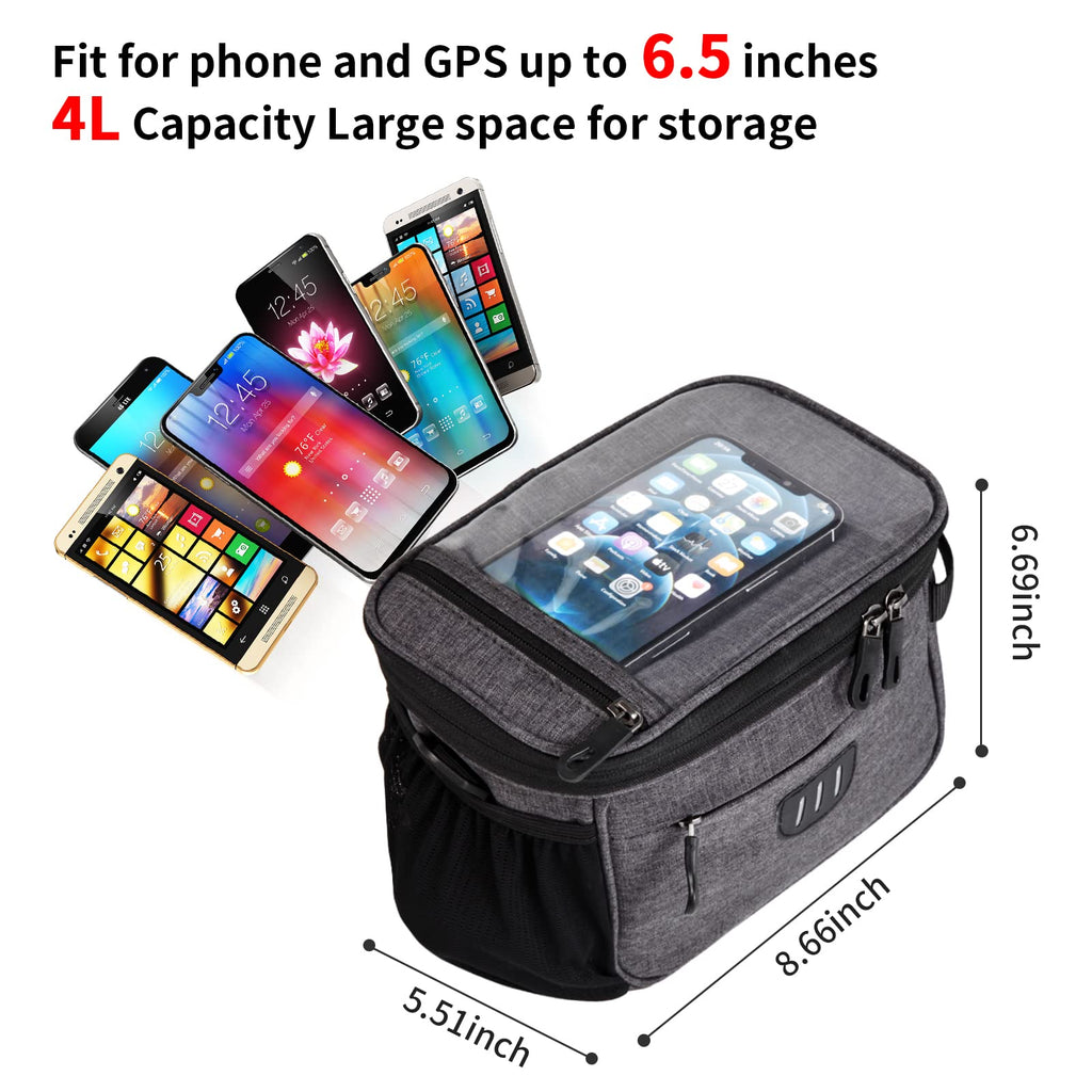 JXLHZLF Bike Handlebar Bag,Large Bicycle Front Storage Pouch Bag,6.5 inch Transparent Pouch with Shoulder Strap