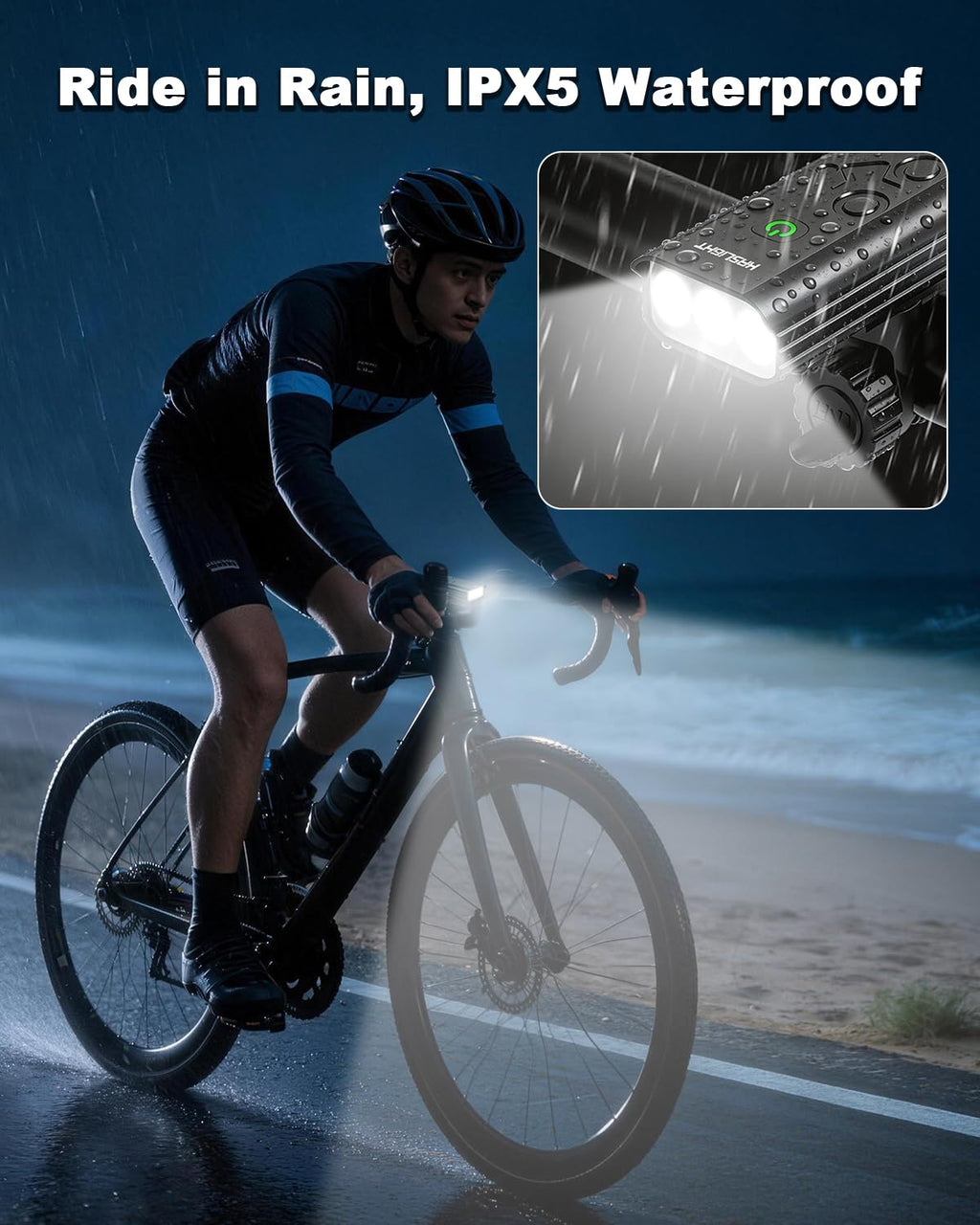 KASLIGHT 3000 Lumens Rechargeable Bike Light, Super Bright LED Bicycle Headlight, USB-C Charging, IPX5 Front Light Bike Lights, 360° Swivel Mount Bike Lights for Night Riding Mountain Road Cycling
