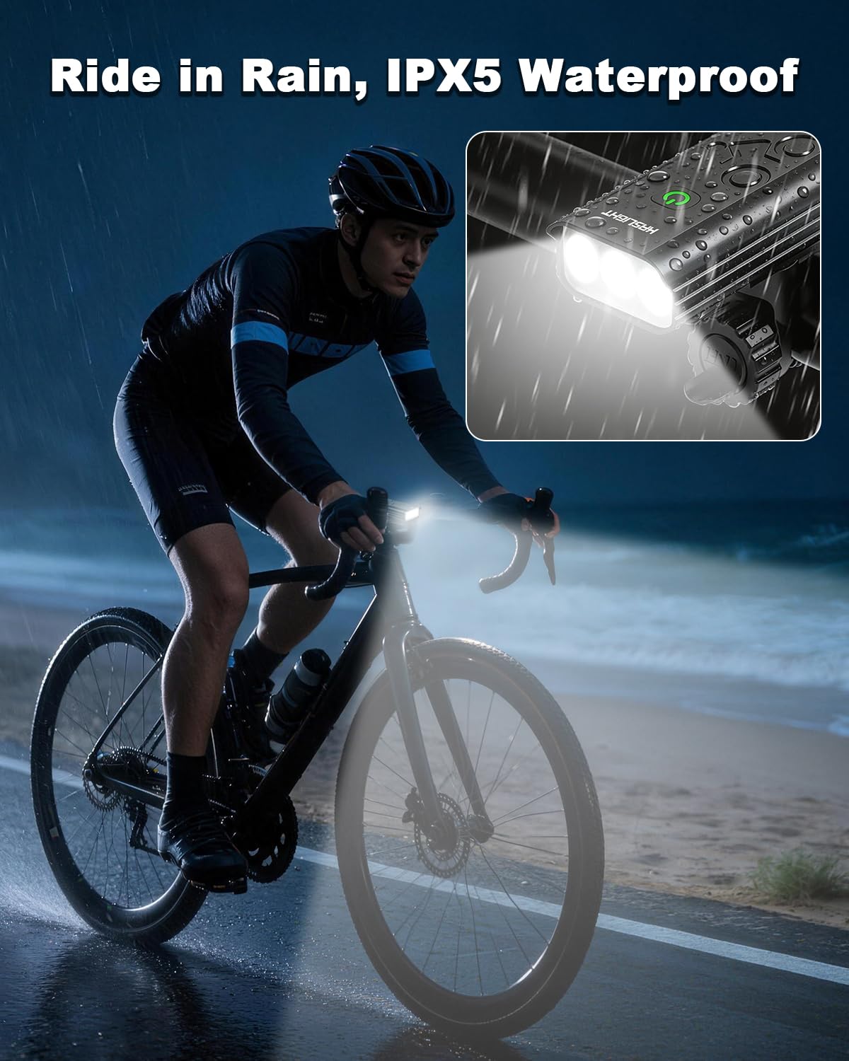 KASLIGHT 3000 Lumens Rechargeable Bike Light, Super Bright LED Bicycle Headlight, USB-C Charging, IPX5 Front Light Bike Lights, 360° Swivel Mount Bike Lights for Night Riding Mountain Road Cycling