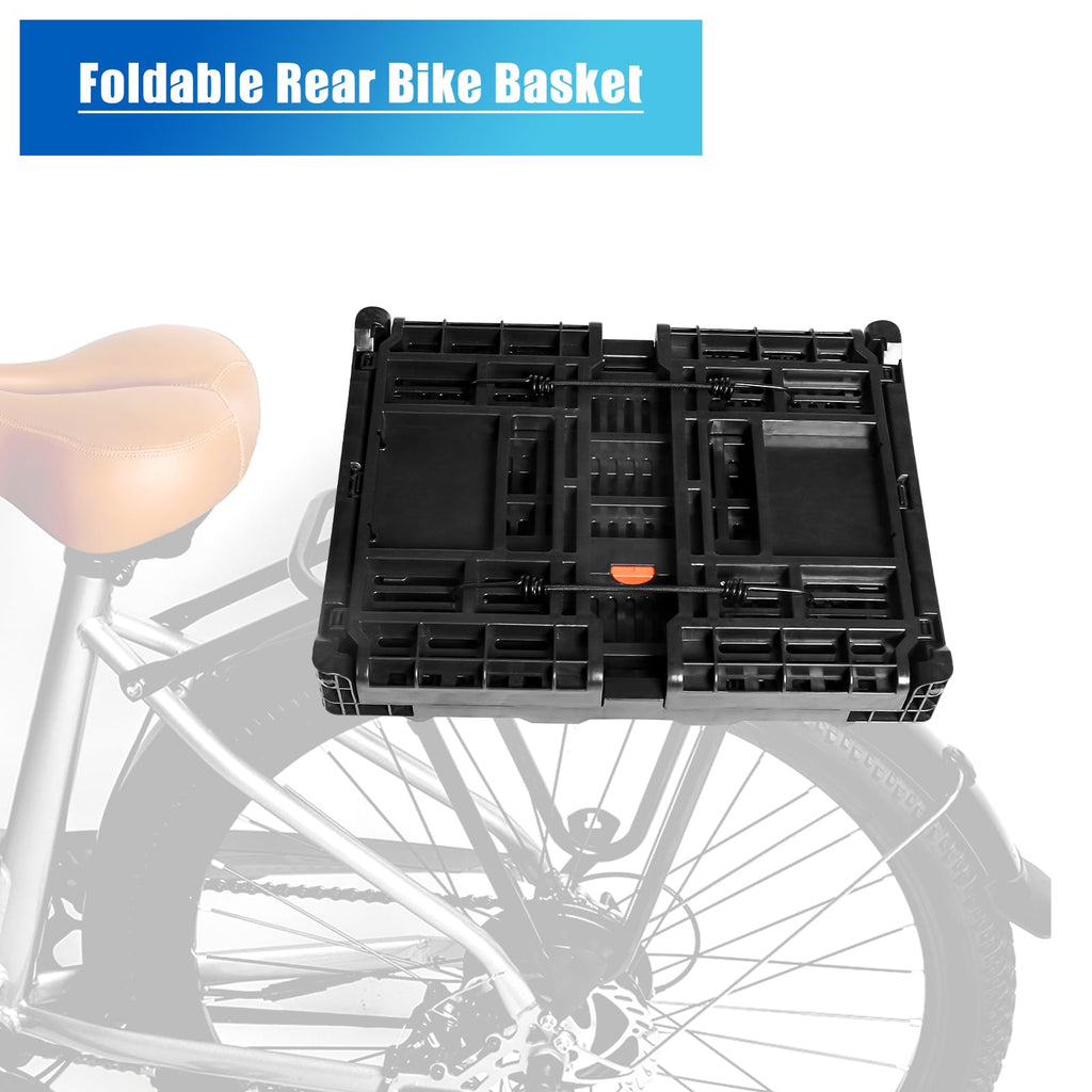 YEEGO DIRECT Bike Basket Rear,Foldable Bike Cargo Basket, Plastic Collapsible Basket for Bicycle, Rear Bike Baskets Storage Bike Milk Crate Rear Rack,Waterproof Cover for Outings,Pets E-Bike