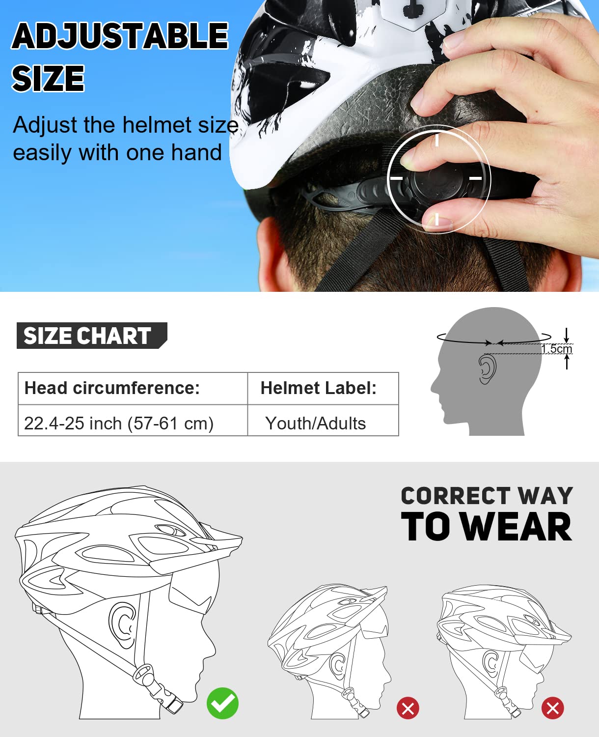 tadpole Bike Helmet with Light & Goggles, Bicycle Helmets Men Women Adult